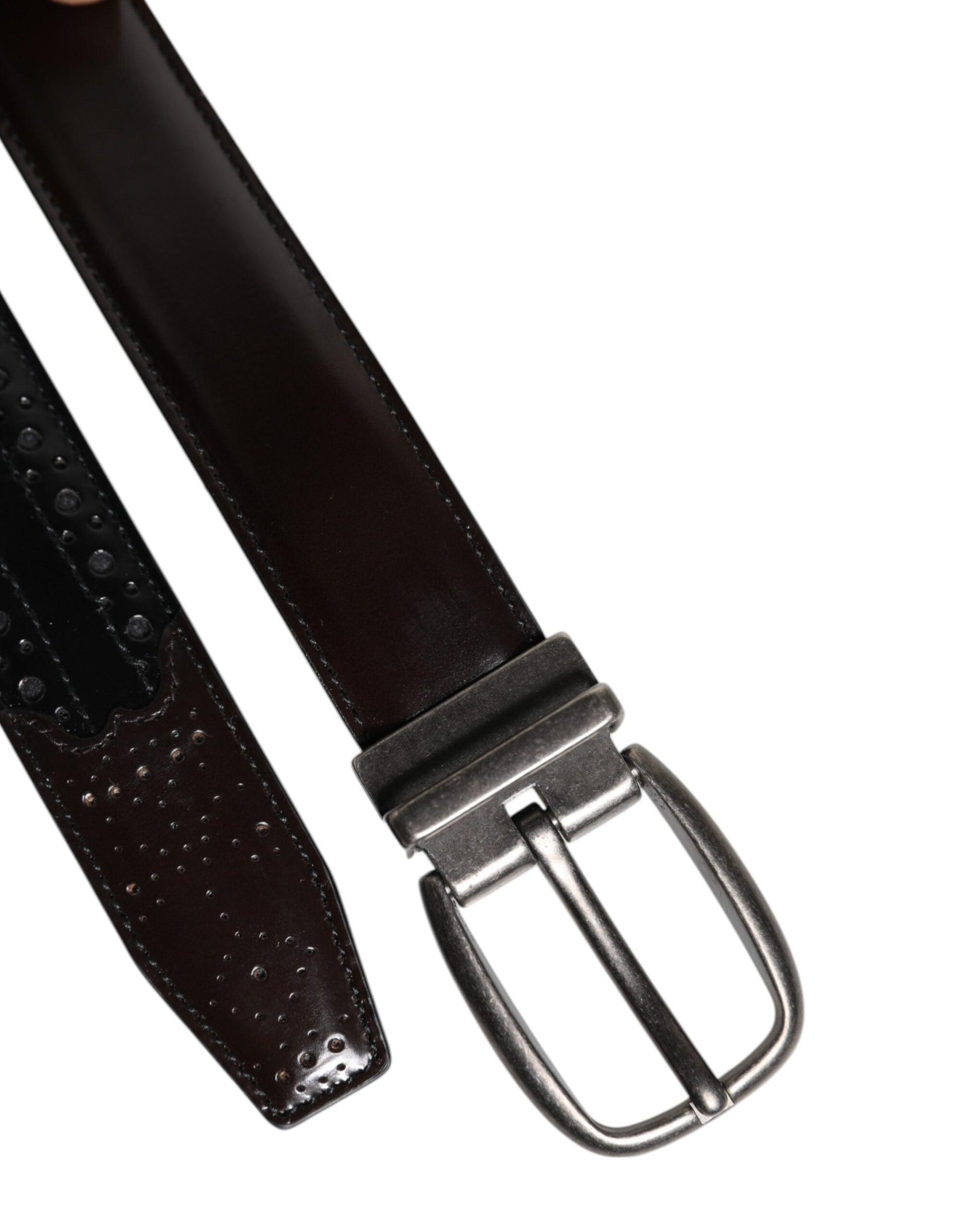 Dolce & Gabbana Black Brown Leather Classic Metal Buckle Belt schwarz