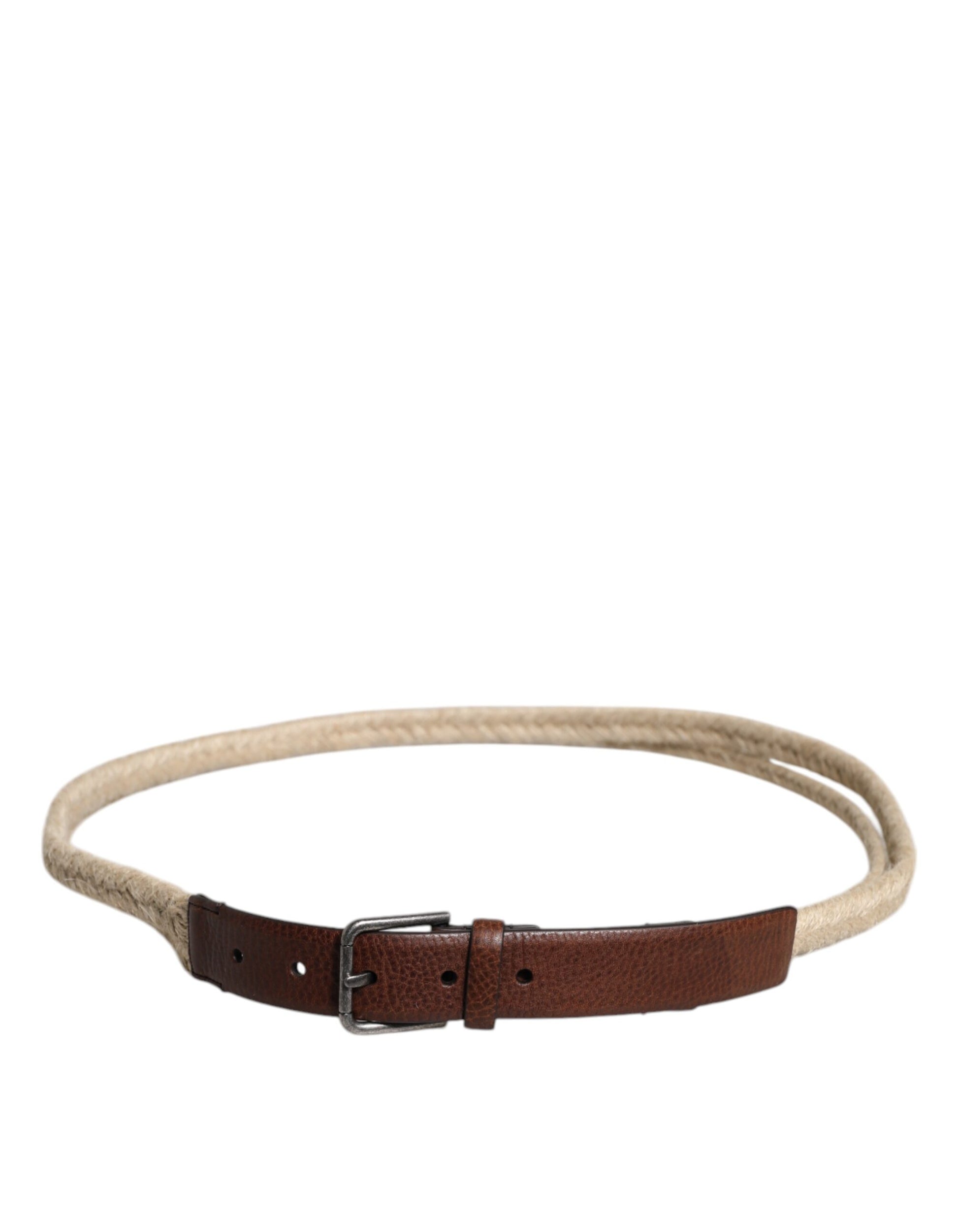 Dolce & Gabbana Brown Jute Leather Woven Metal Buckle Belt braun