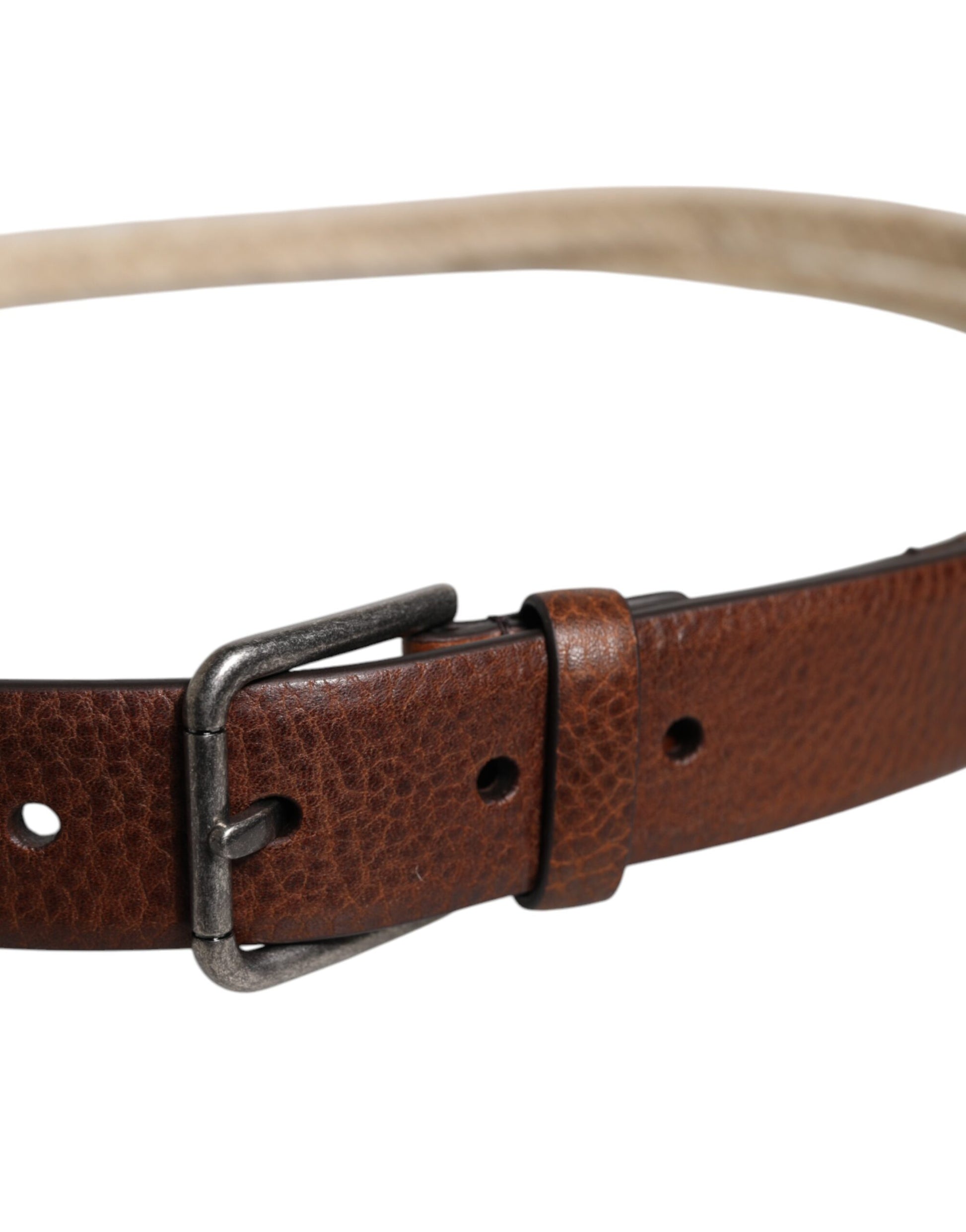 Dolce & Gabbana Brown Jute Leather Woven Metal Buckle Belt braun