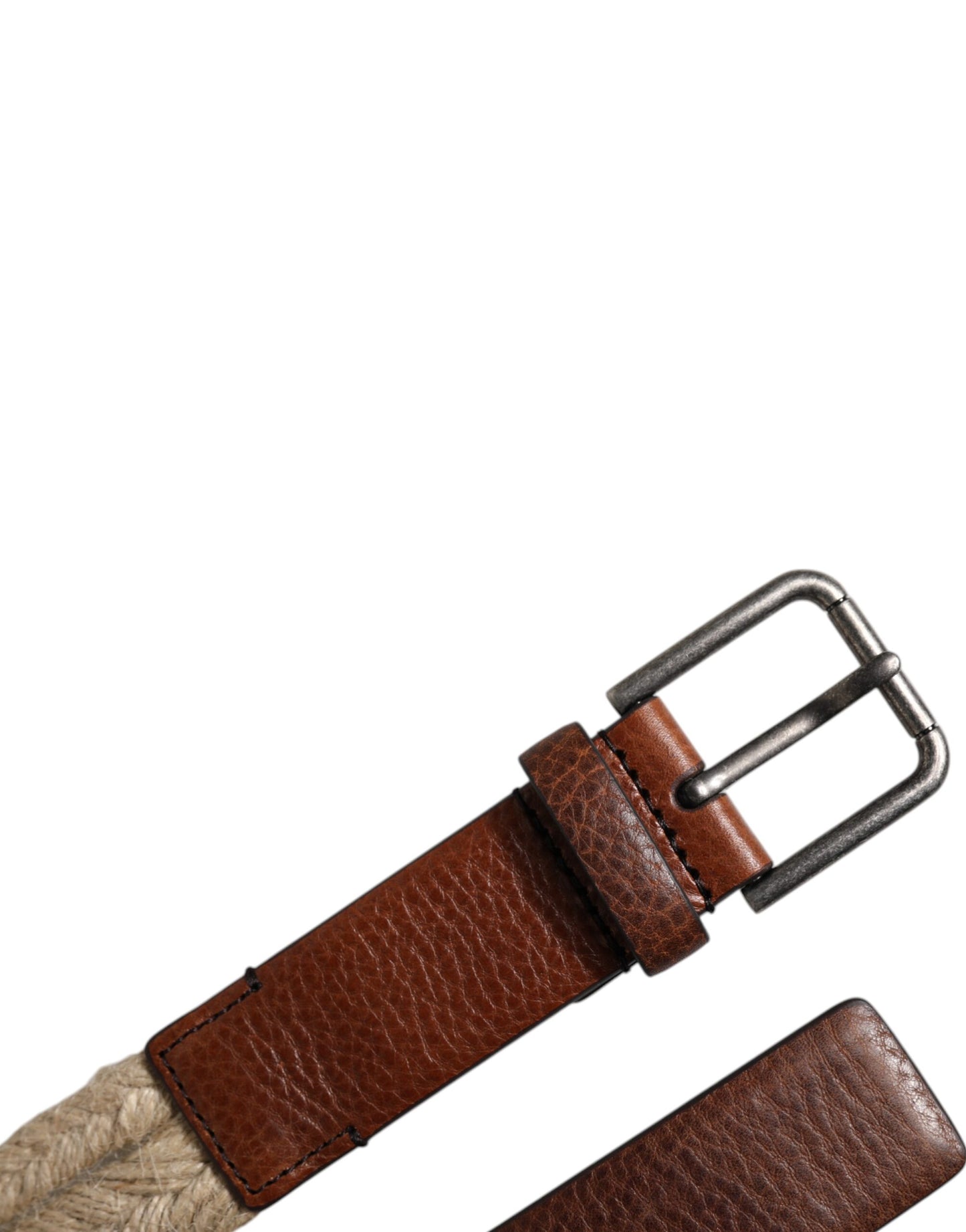 Dolce & Gabbana Brown Jute Leather Woven Metal Buckle Belt braun