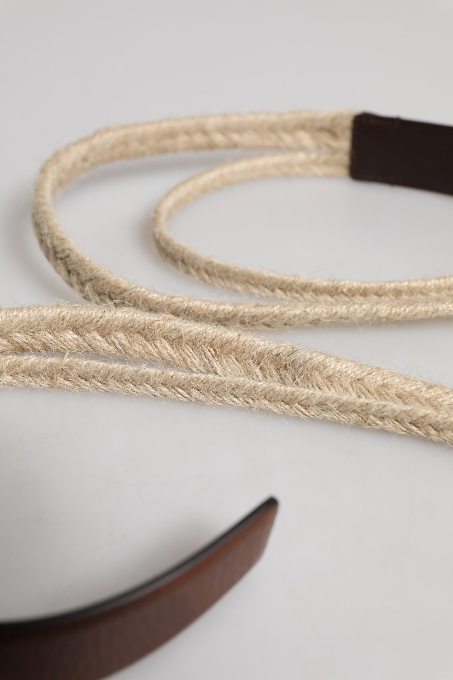 Dolce & Gabbana Brown Jute Leather Woven Metal Buckle Belt braun