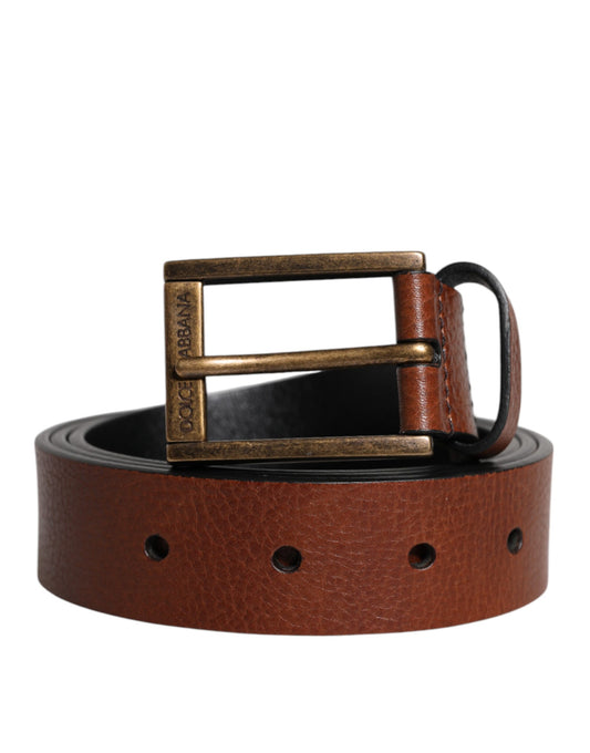 Dolce & Gabbana Brown Calf Leather Classic Metal Buckle Belt Curated Luxury Accessories by Orvyn