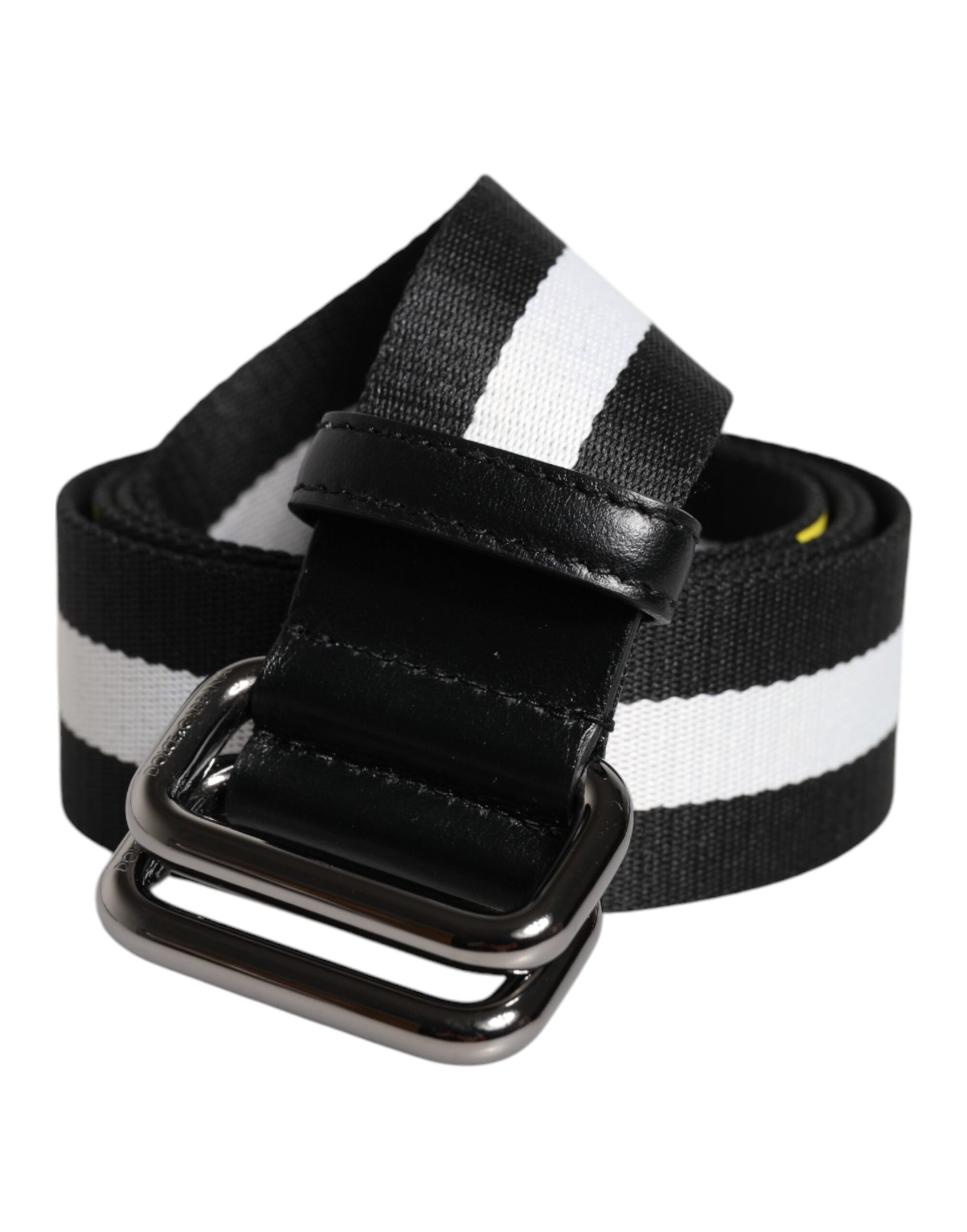 Dolce & Gabbana Black Yellow Logo Striped Metal Buckle Belt schwarz