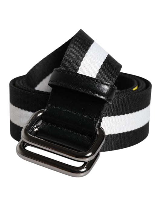 Dolce & Gabbana Black Yellow Logo Striped Metal Buckle Belt schwarz