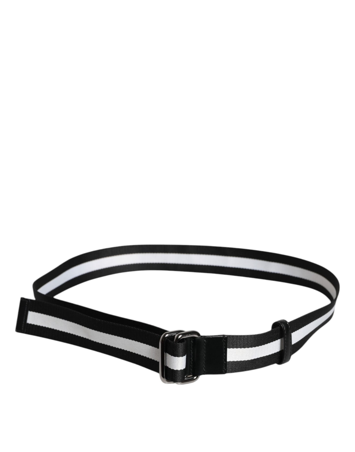 Dolce & Gabbana Black Yellow Logo Striped Metal Buckle Belt schwarz