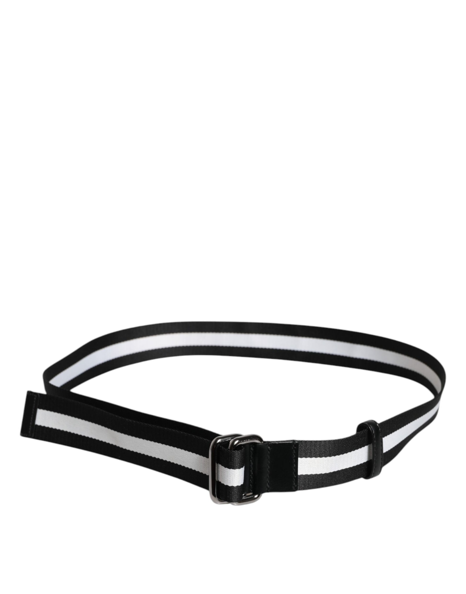 Dolce & Gabbana Black Yellow Logo Striped Metal Buckle Belt schwarz