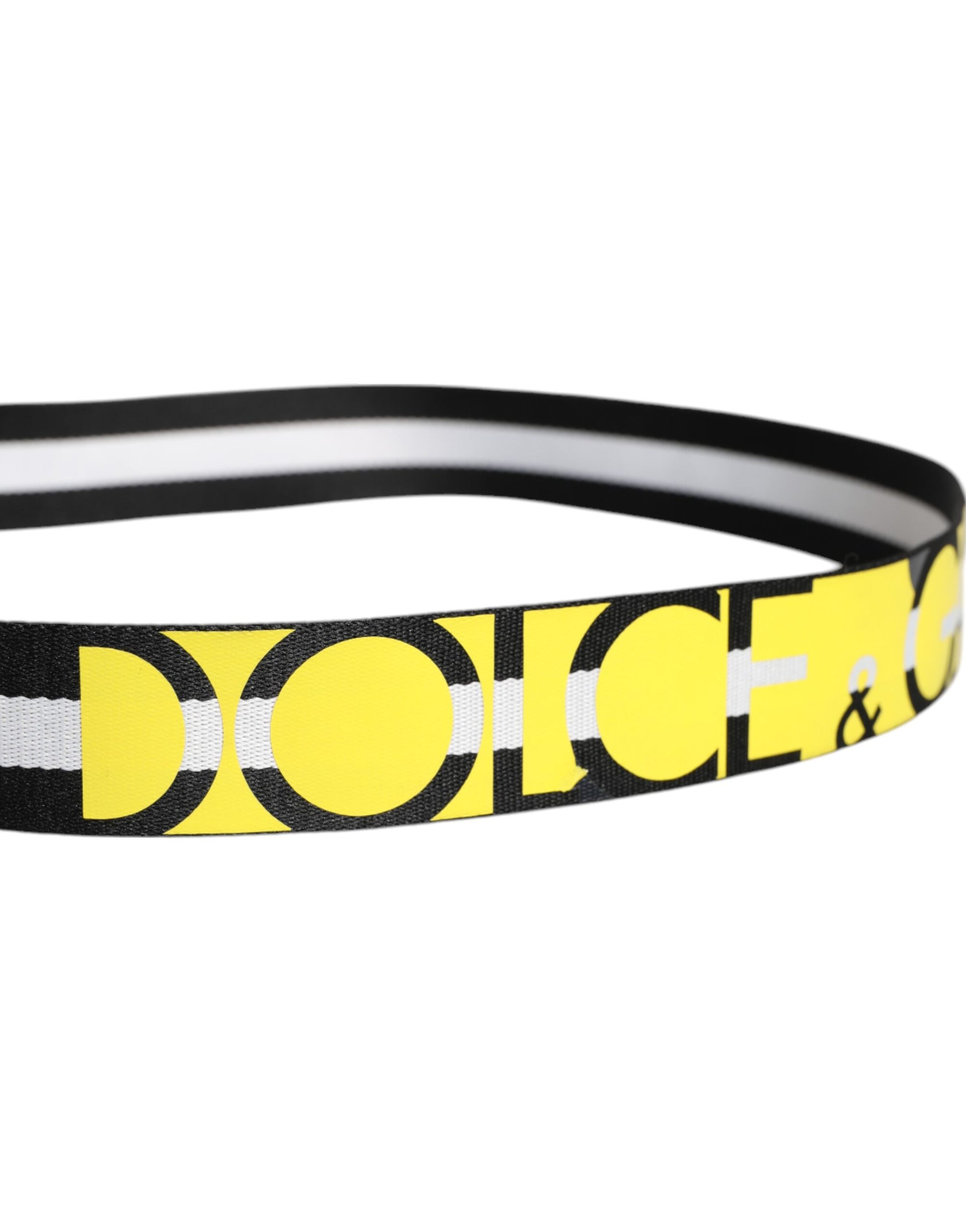 Dolce & Gabbana Black Yellow Logo Striped Metal Buckle Belt schwarz