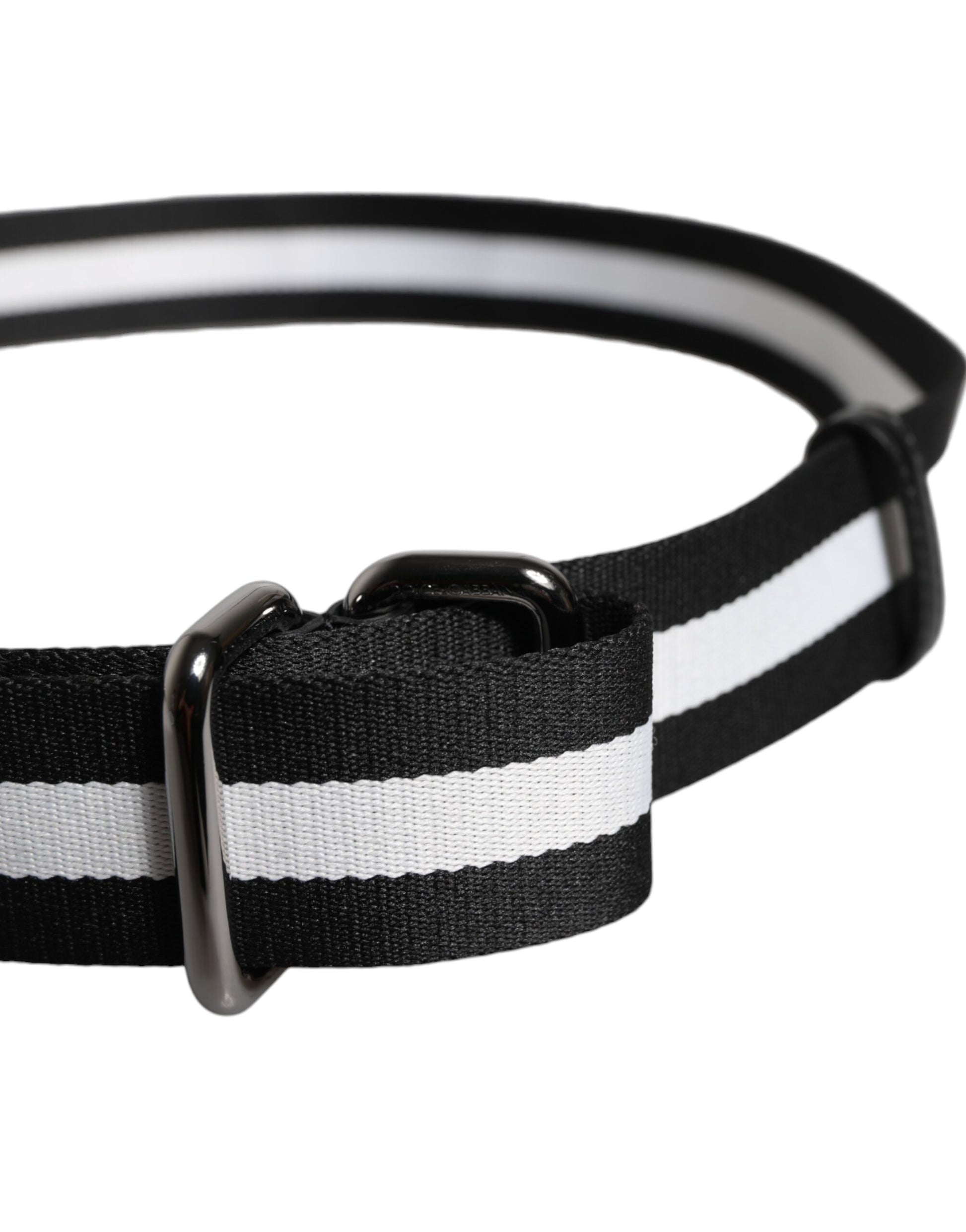 Dolce & Gabbana Black Yellow Logo Striped Metal Buckle Belt schwarz