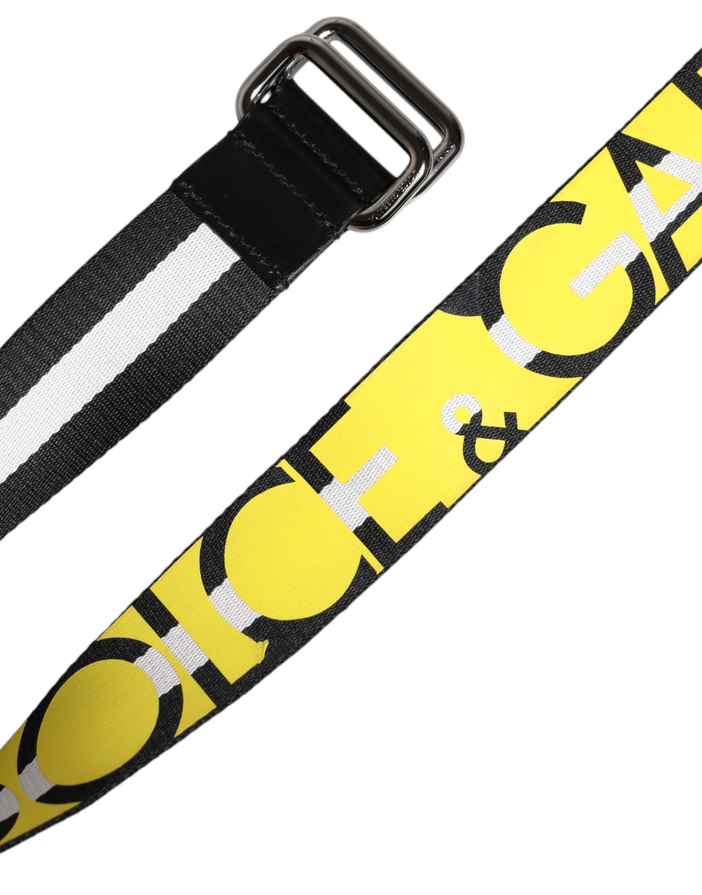Dolce & Gabbana Black Yellow Logo Striped Metal Buckle Belt schwarz