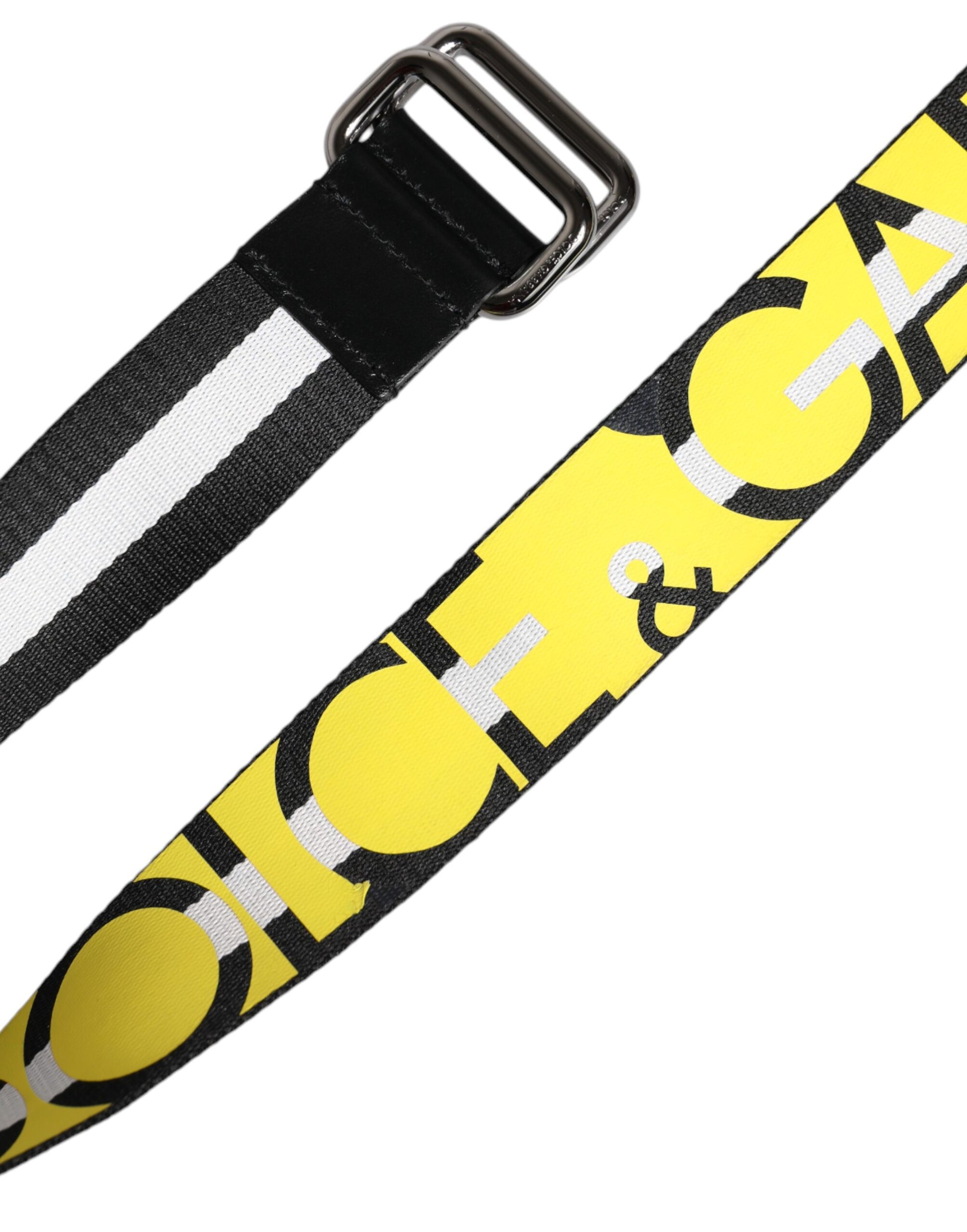 Dolce & Gabbana Black Yellow Logo Striped Metal Buckle Belt schwarz