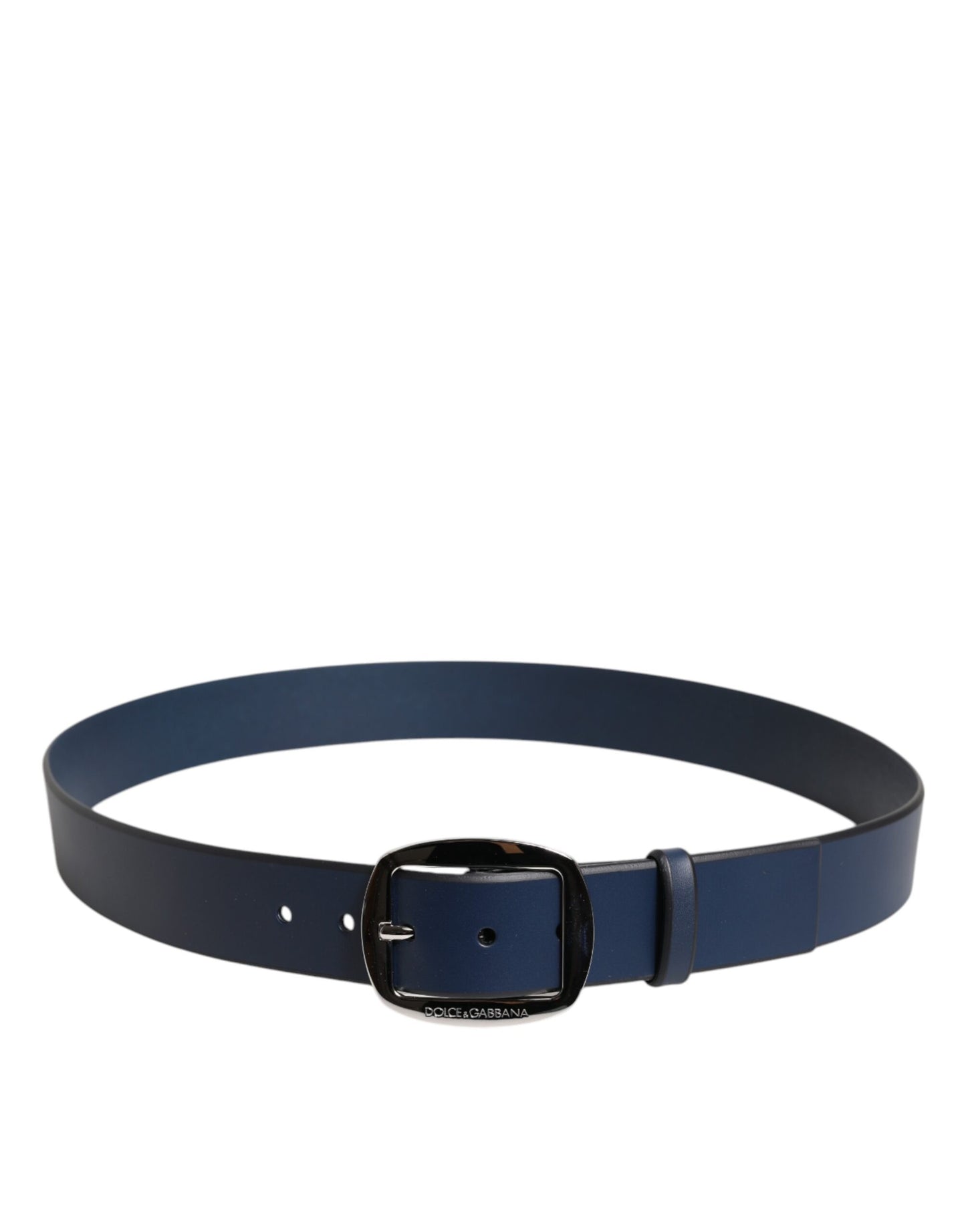 Dolce & Gabbana Blue Calf Leather Classic Metal Buckle Belt blau
