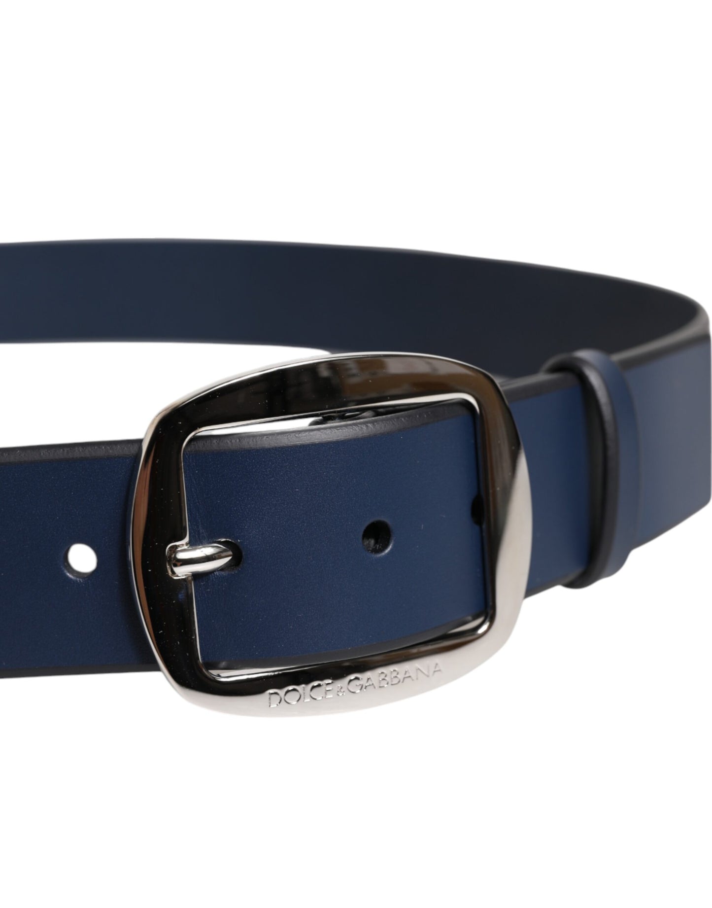 Dolce & Gabbana Blue Calf Leather Classic Metal Buckle Belt blau