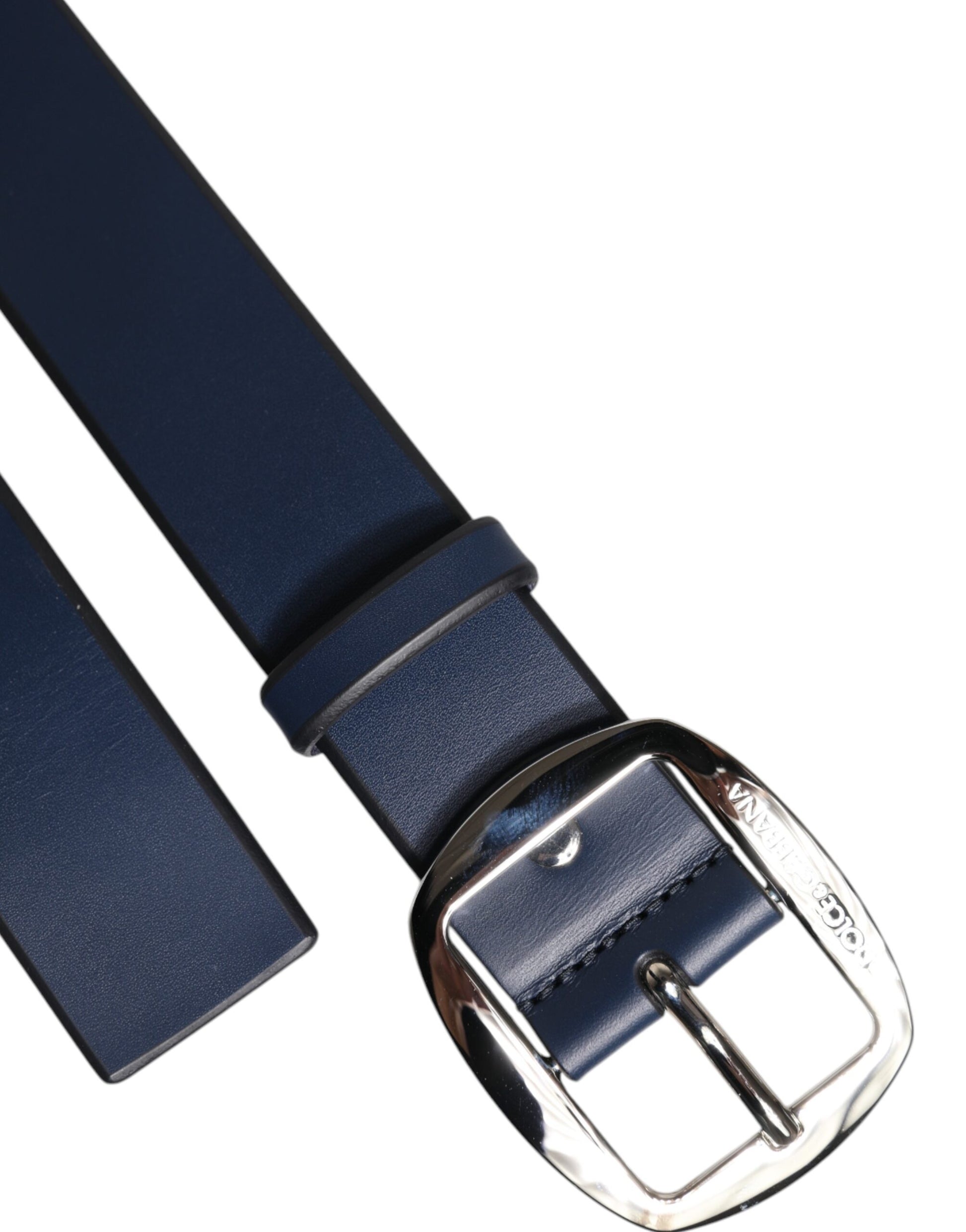 Dolce & Gabbana Blue Calf Leather Classic Metal Buckle Belt blau
