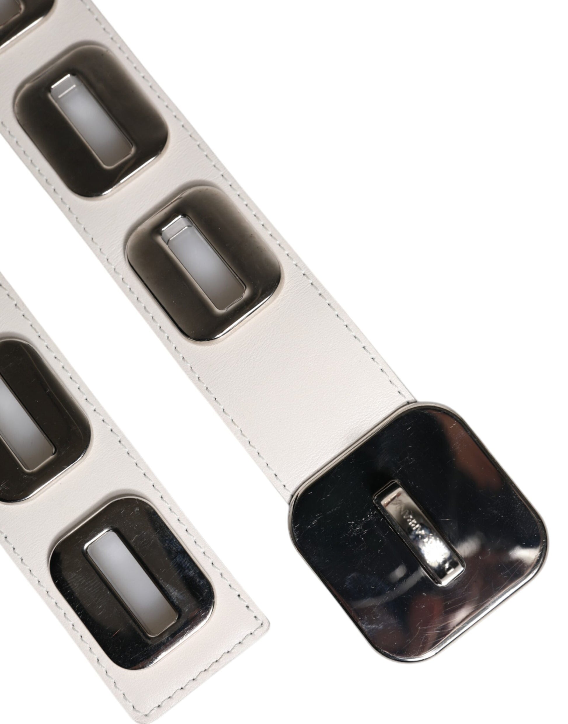 Dolce & Gabbana White Leather Gold Tone Rotating Buckle Belt Curated Luxury Accessories by Orvyn