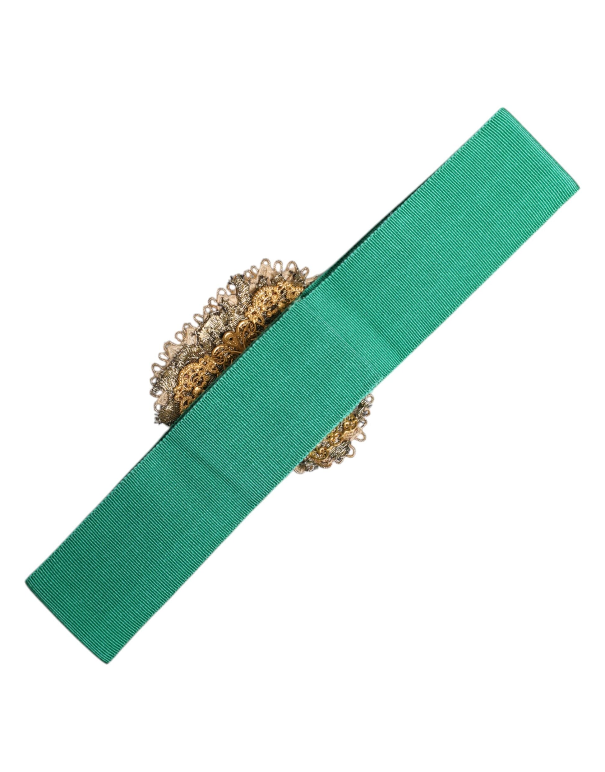 Dolce & Gabbana Green Stretch Wide Waist Heart Embellished Belt Curated Luxury Accessories by Orvyn