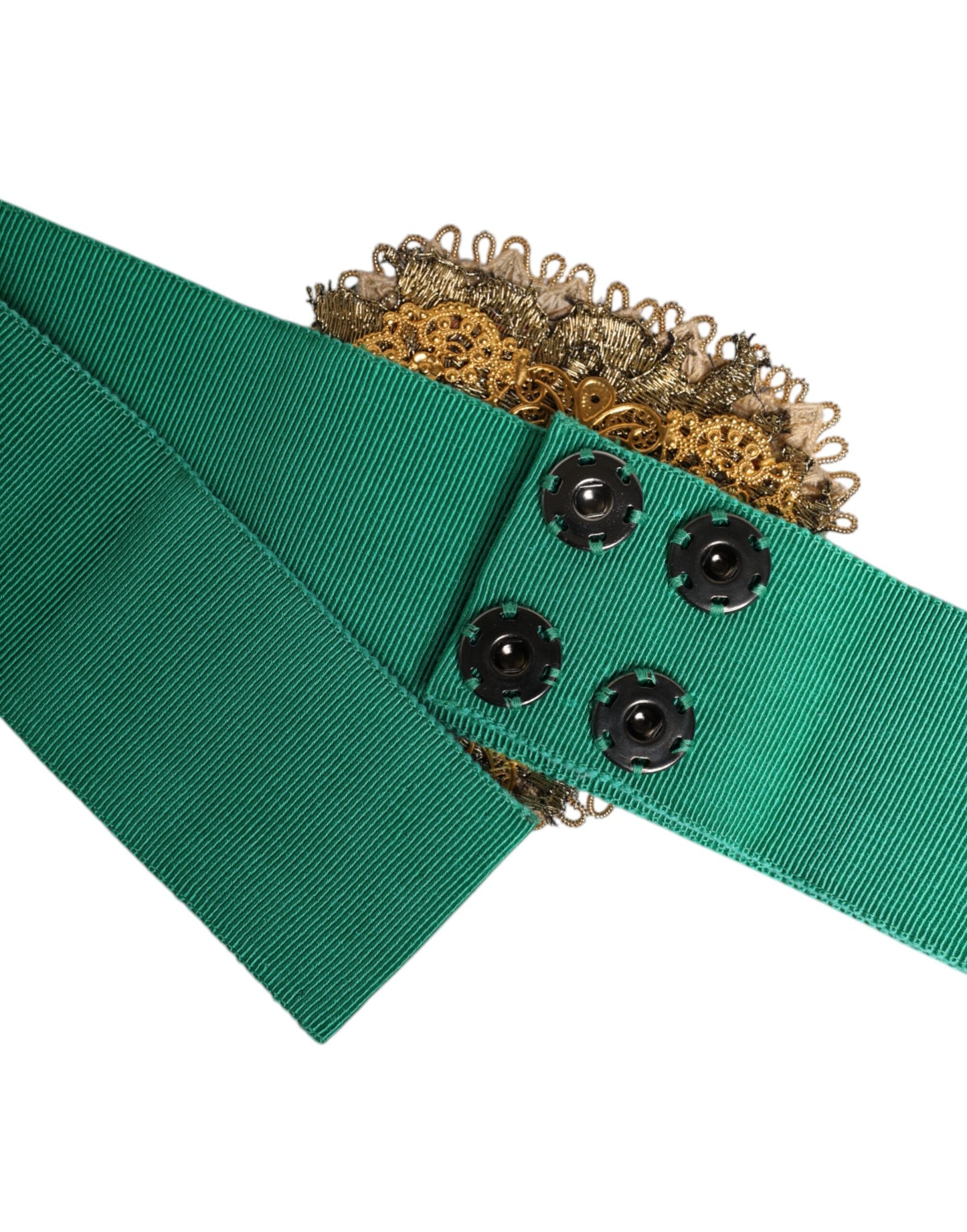 Dolce & Gabbana Green Stretch Wide Waist Heart Embellished Belt Curated Luxury Accessories by Orvyn