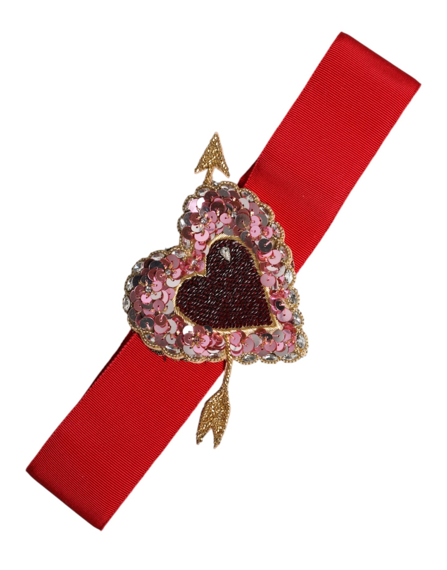 Dolce & Gabbana Red Stretch Wide Waist Heart Embellished Belt Curated Luxury Accessories by Orvyn