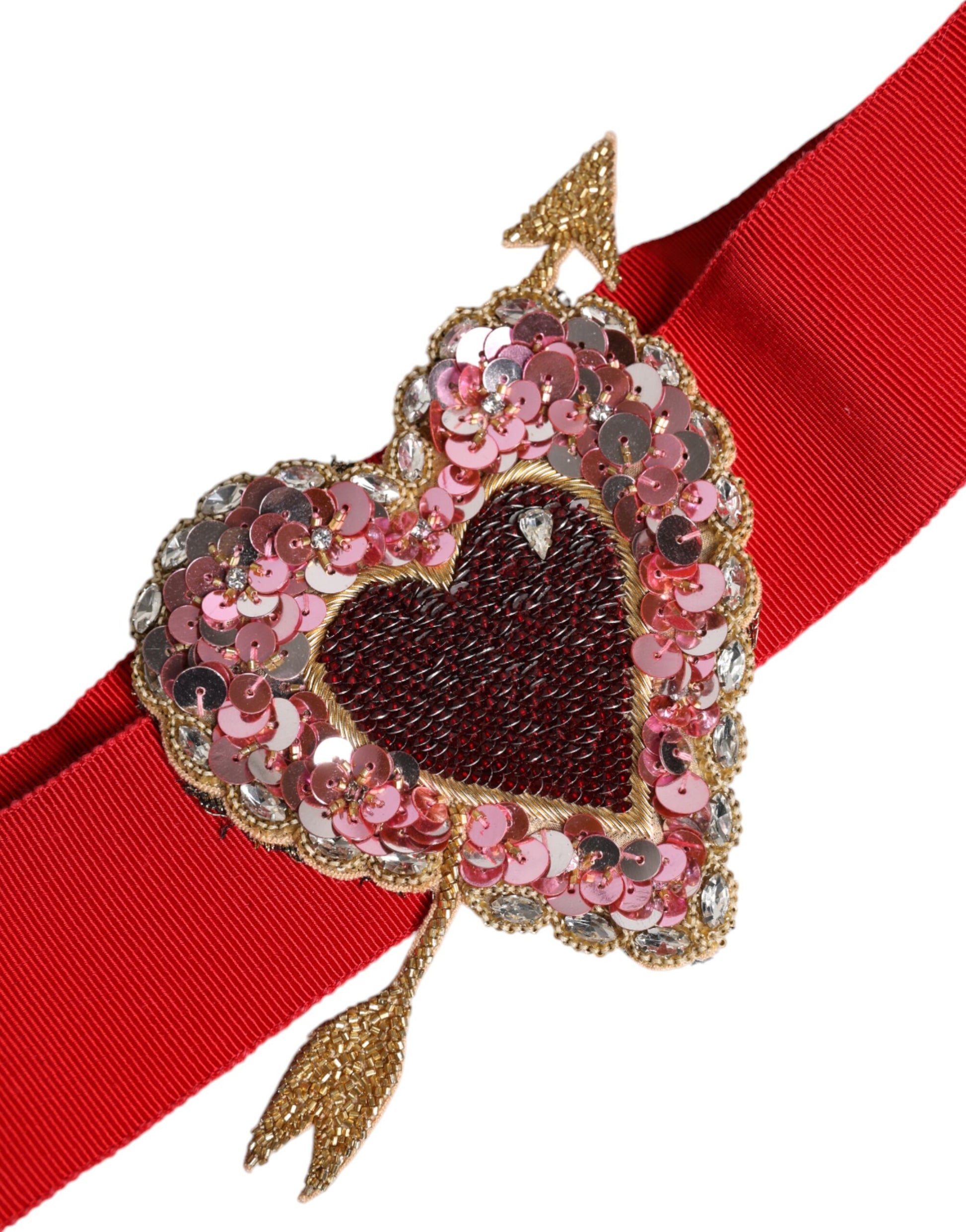 Dolce & Gabbana Red Stretch Wide Waist Heart Embellished Belt Curated Luxury Accessories by Orvyn