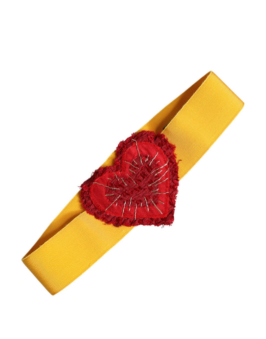 Dolce & Gabbana Yellow Stretch Wide Waist Heart Embellished Belt Curated Luxury Accessories by Orvyn