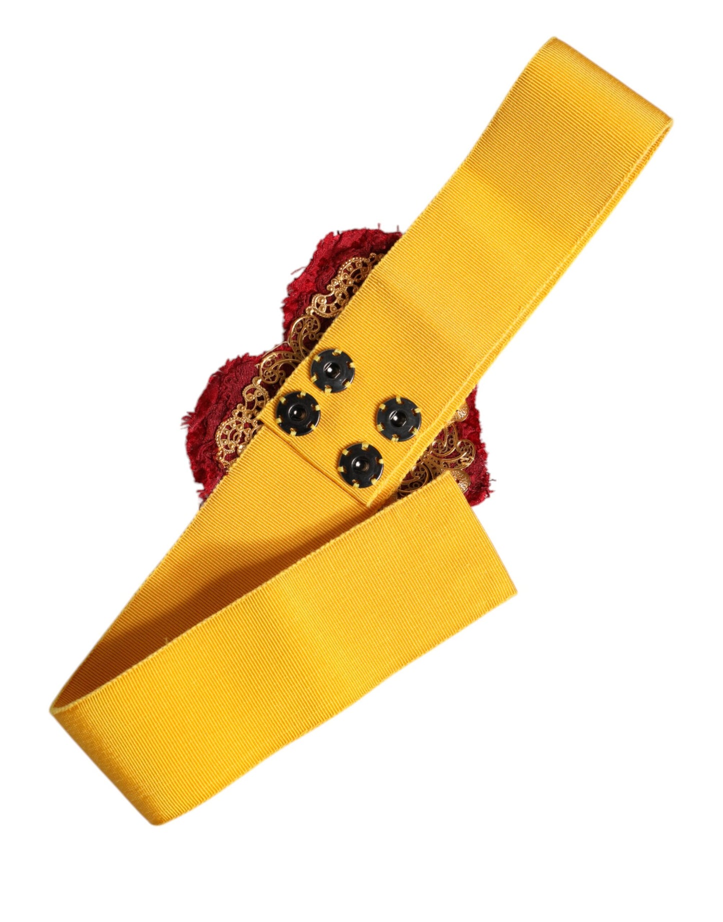 Dolce & Gabbana Yellow Stretch Wide Waist Heart Embellished Belt Curated Luxury Accessories by Orvyn