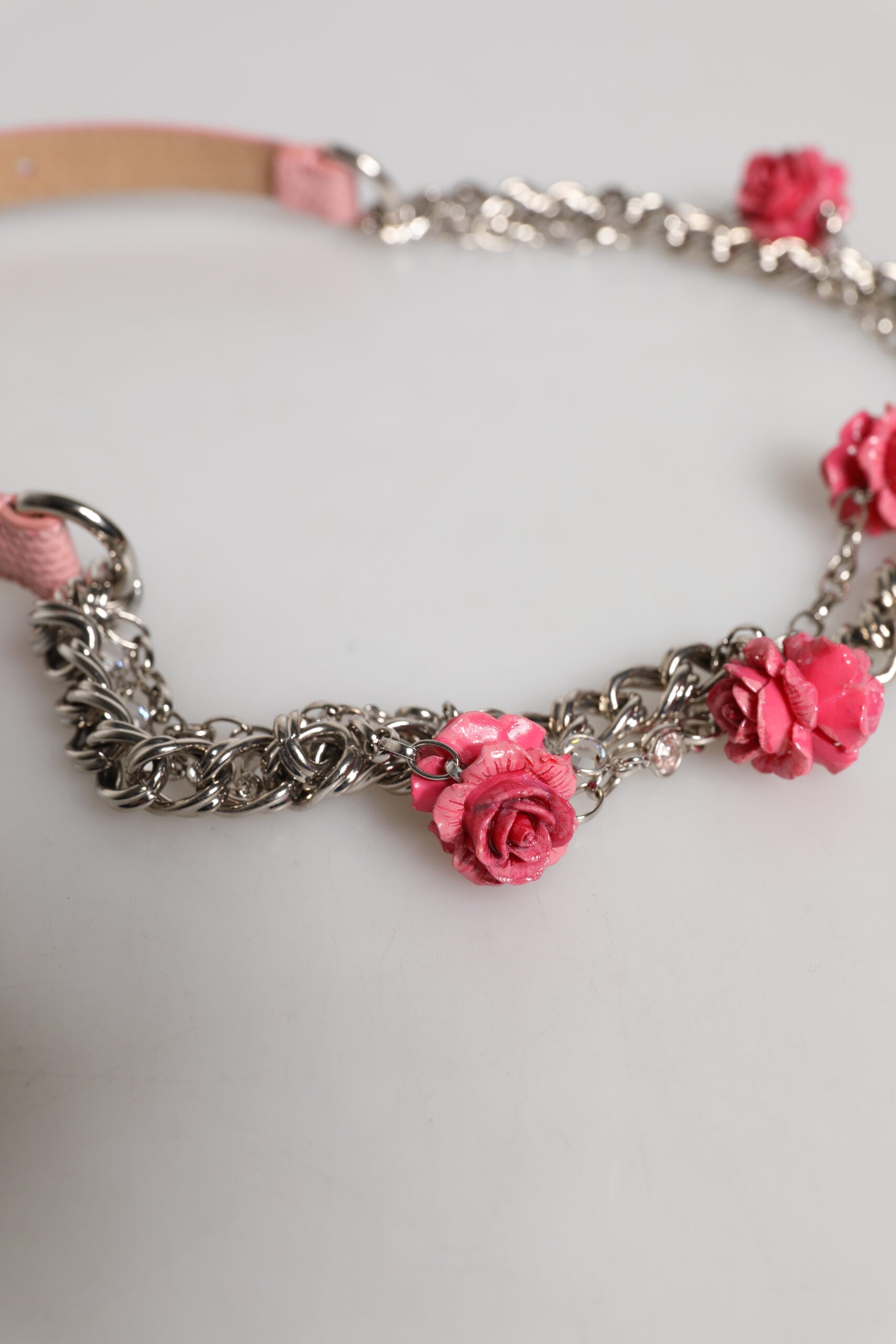 Dolce & Gabbana Pink Embelished Roses Textured Leather Belt Curated Luxury Accessories by Orvyn