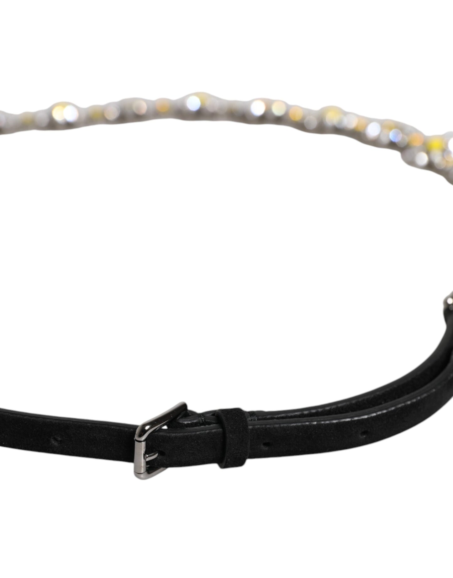 Dolce & Gabbana Black Leather Daisy Crystal Embellish Waist Belt Curated Luxury Accessories by Orvyn