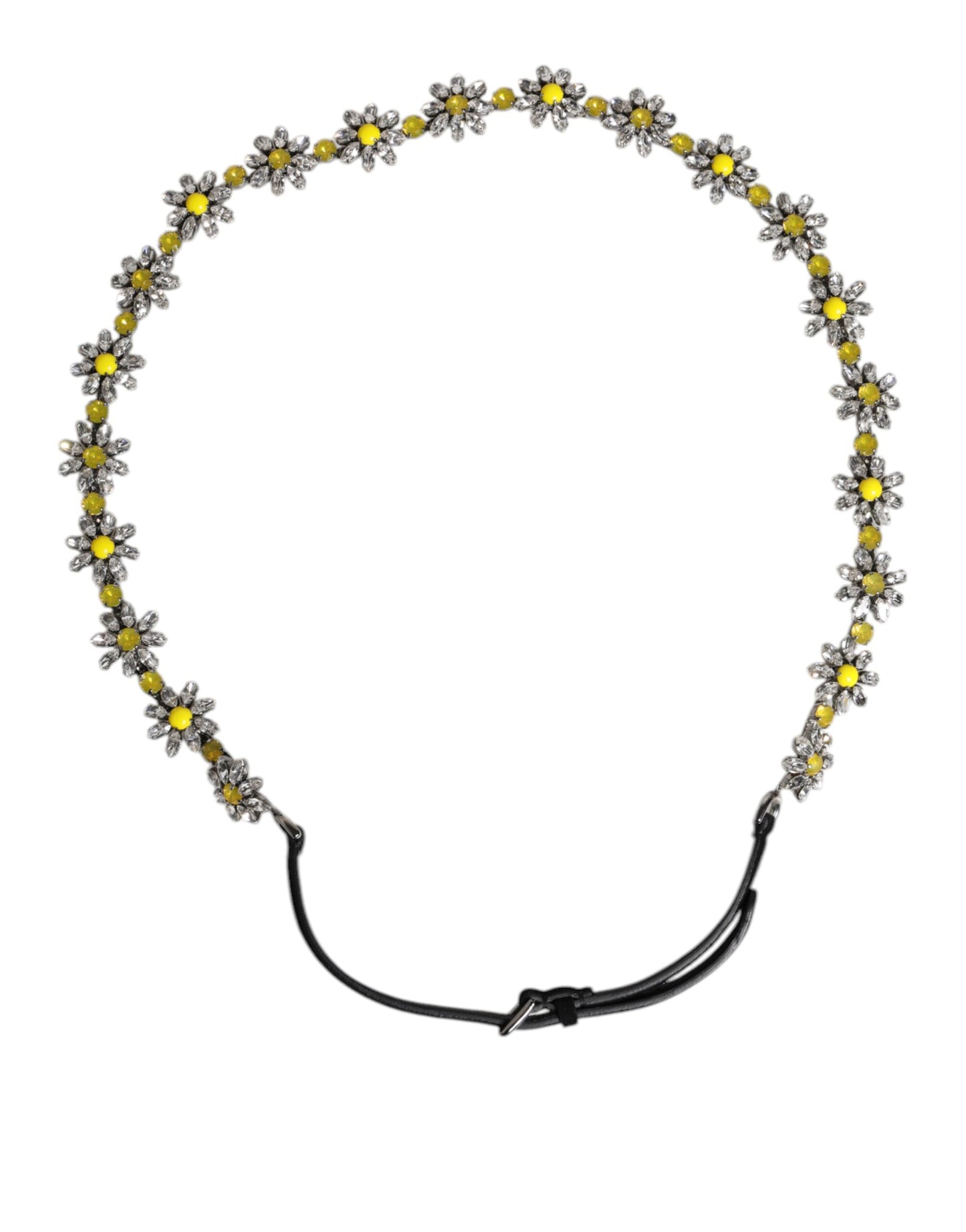 Dolce & Gabbana Black Leather Daisy Crystal Embellish Waist Belt Curated Luxury Accessories by Orvyn