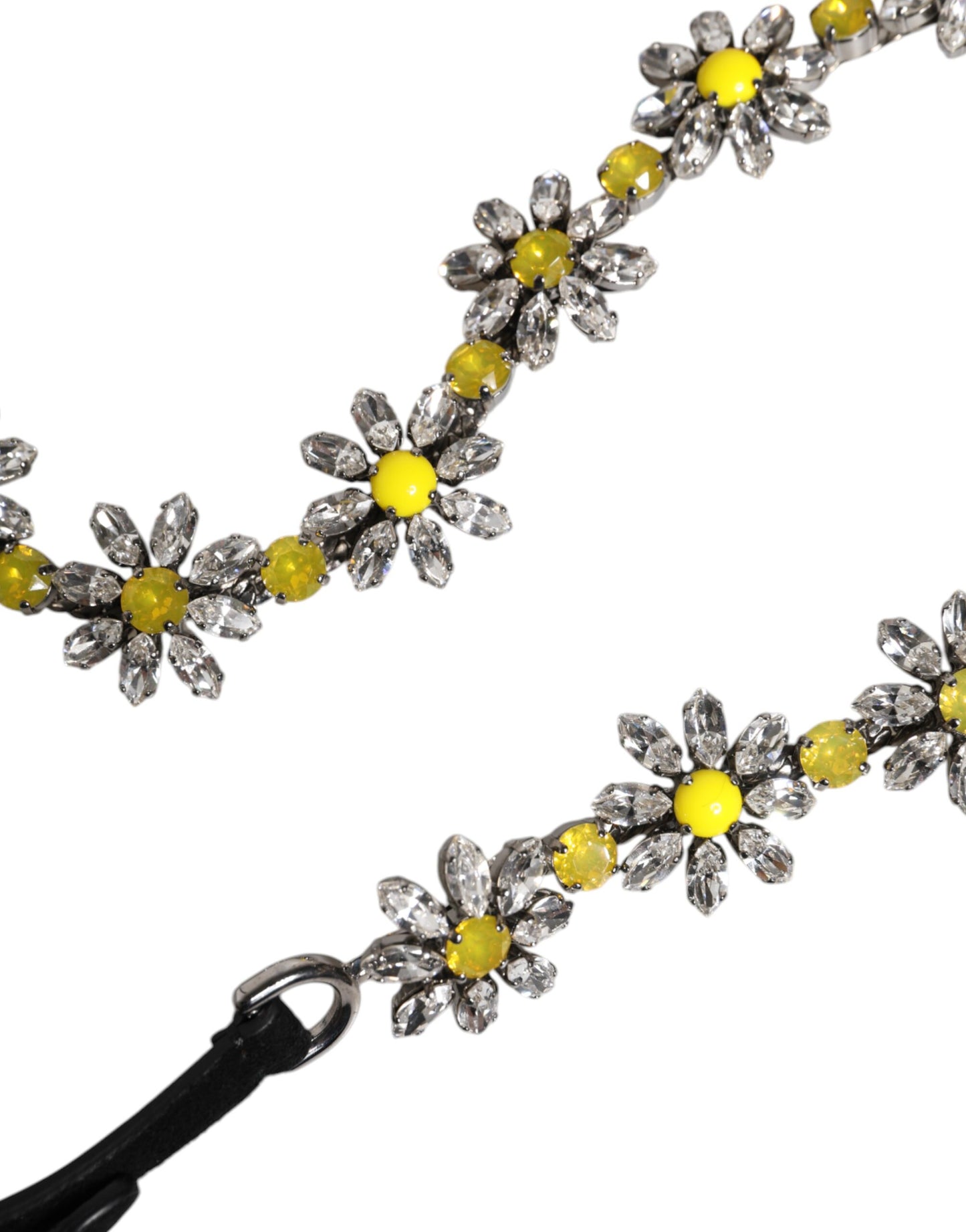 Dolce & Gabbana Black Leather Daisy Crystal Embellish Waist Belt Curated Luxury Accessories by Orvyn