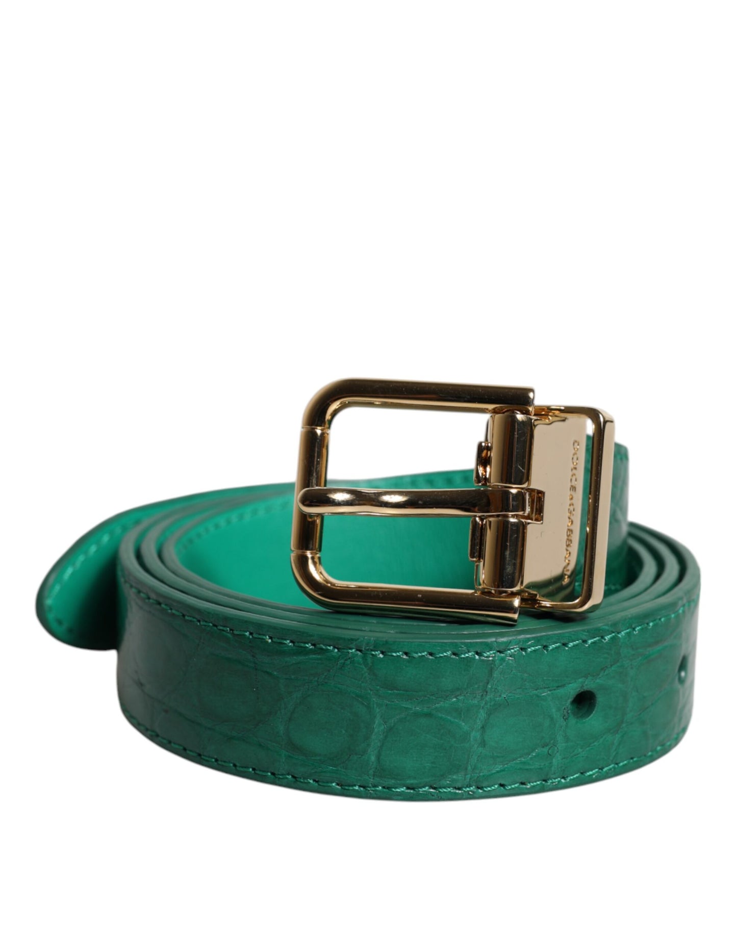 Dolce & Gabbana Green Leather Logo Metal Waist Buckle Belt Curated Luxury Accessories by Orvyn