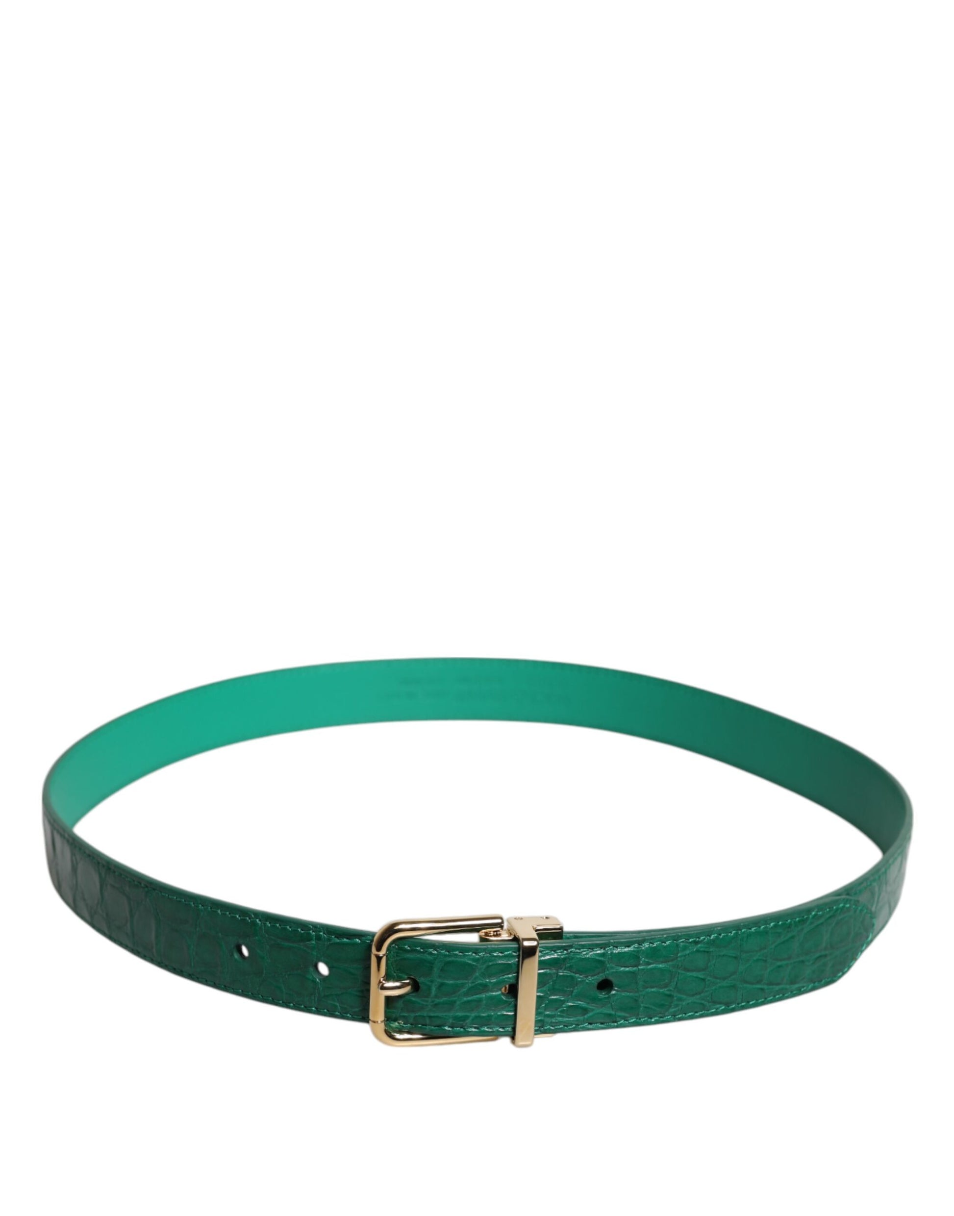 Dolce & Gabbana Green Leather Logo Metal Waist Buckle Belt Curated Luxury Accessories by Orvyn