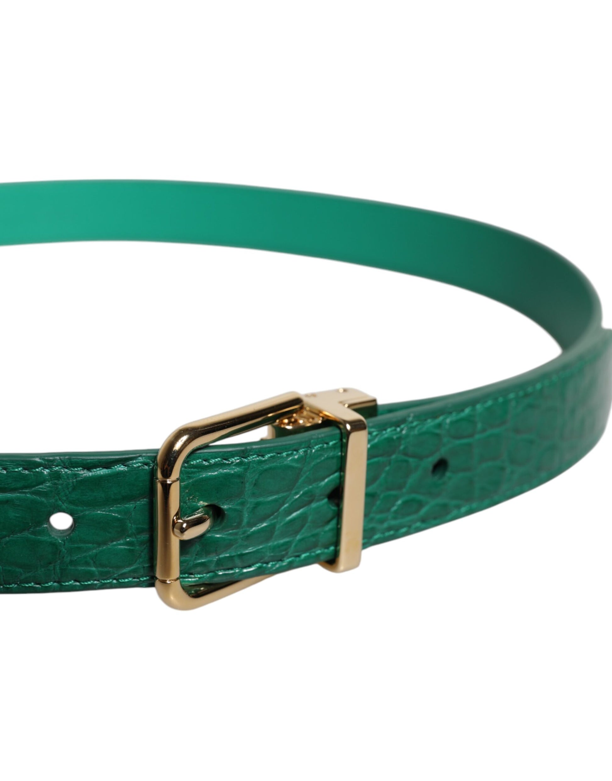 Dolce & Gabbana Green Leather Logo Metal Waist Buckle Belt Curated Luxury Accessories by Orvyn