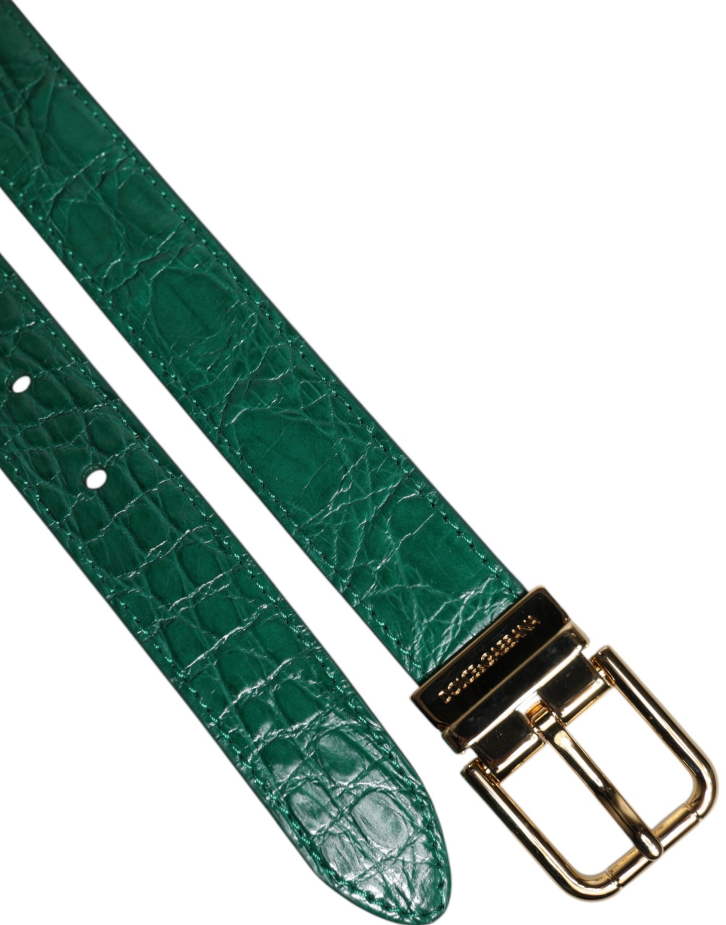 Dolce & Gabbana Green Leather Logo Metal Waist Buckle Belt Curated Luxury Accessories by Orvyn