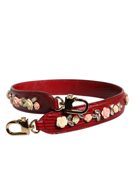 Dolce & Gabbana Red Leather Floral Embellish Bag Shoulder Strap Curated Luxury Accessories by Orvyn