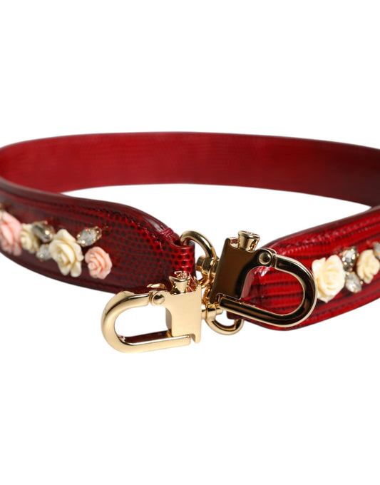 Dolce & Gabbana Red Leather Floral Embellish Bag Shoulder Strap Curated Luxury Accessories by Orvyn