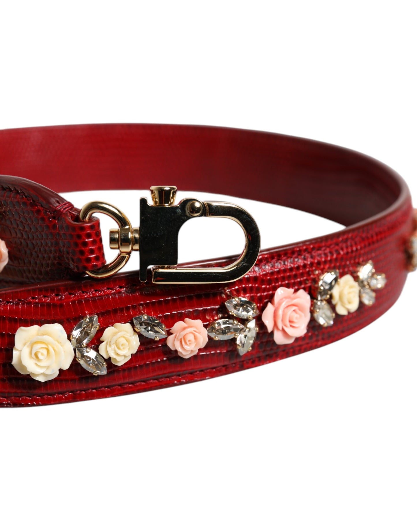 Dolce & Gabbana Red Leather Floral Embellish Bag Shoulder Strap Curated Luxury Accessories by Orvyn