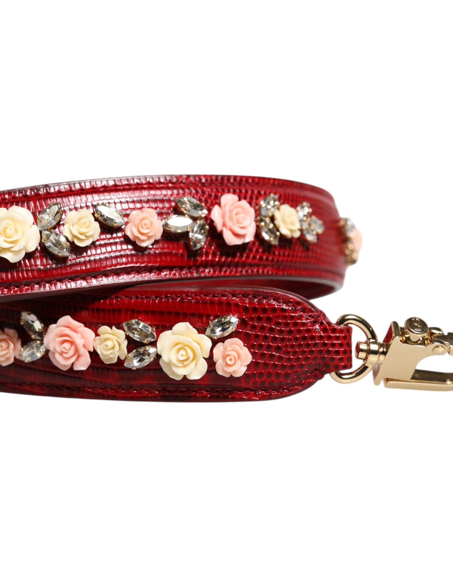 Dolce & Gabbana Red Leather Floral Embellish Bag Shoulder Strap Curated Luxury Accessories by Orvyn