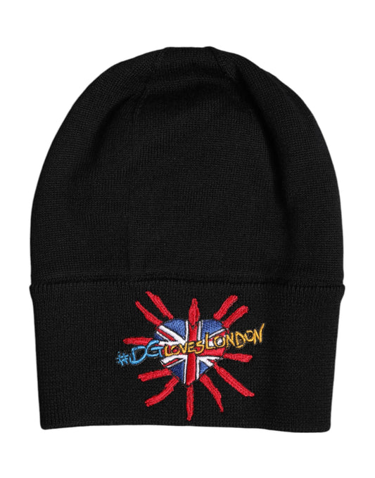 Dolce & Gabbana Black #DGLOVESLONDON Knitted Beanie Hat Curated Luxury Accessories by Orvyn
