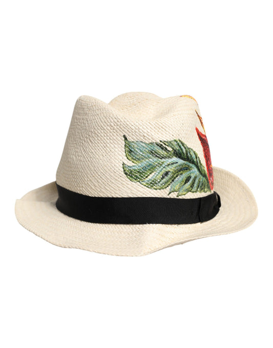Dolce & Gabbana Beige Floral Print Straw Wide Brim Fedora Hat Curated Luxury Accessories by Orvyn