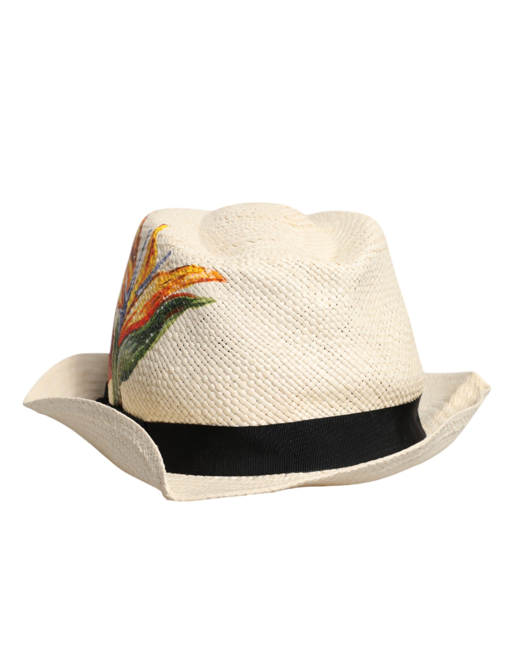 Dolce & Gabbana Beige Floral Print Straw Wide Brim Fedora Hat Curated Luxury Accessories by Orvyn