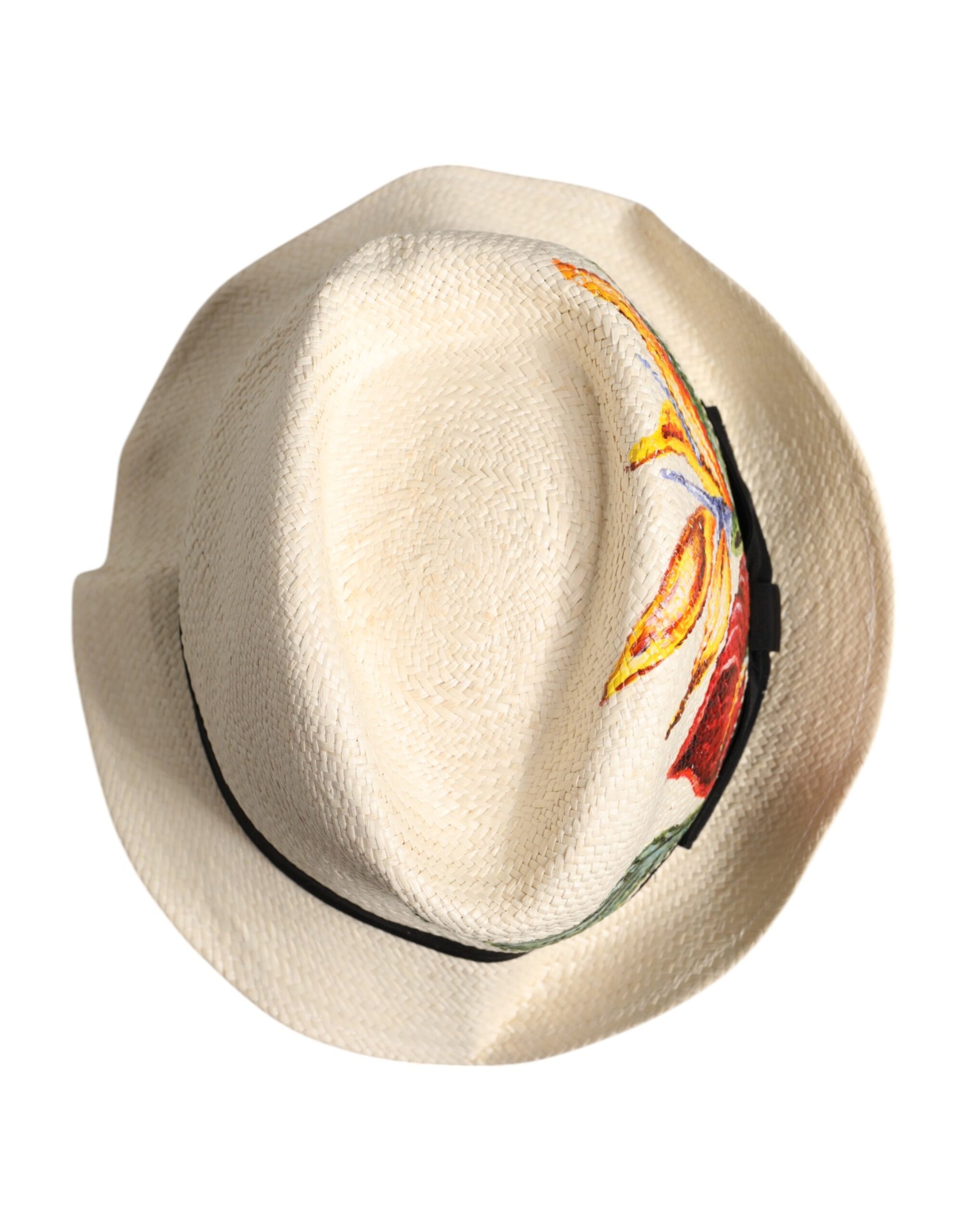 Dolce & Gabbana Beige Floral Print Straw Wide Brim Fedora Hat Curated Luxury Accessories by Orvyn