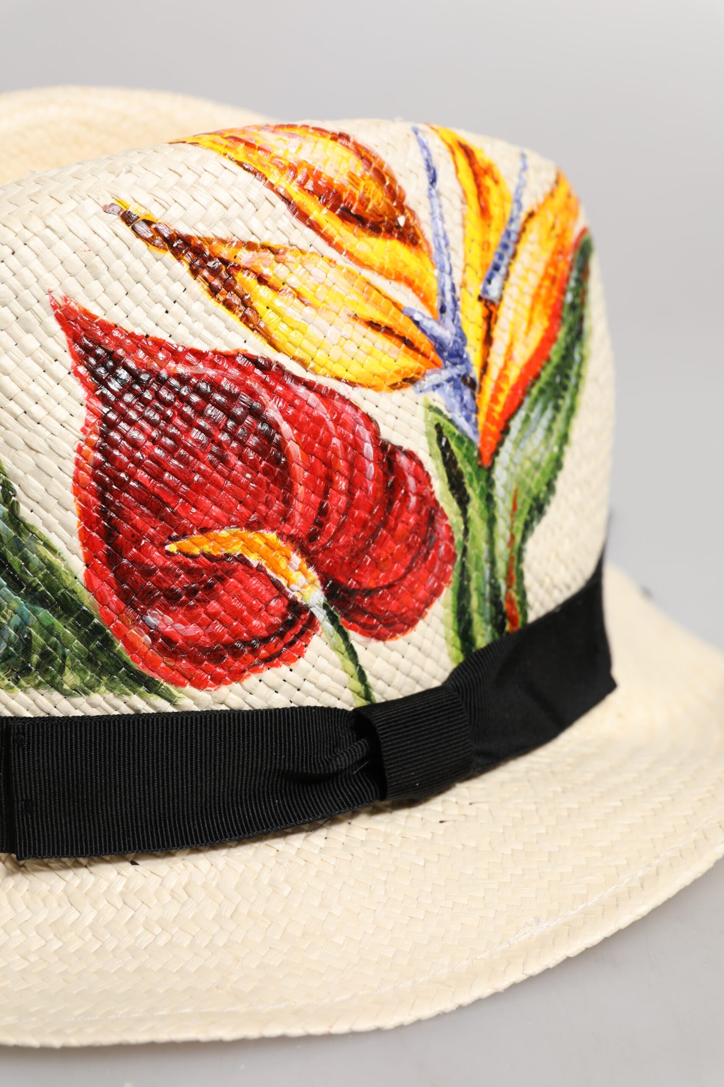 Dolce & Gabbana Beige Floral Print Straw Wide Brim Fedora Hat Curated Luxury Accessories by Orvyn