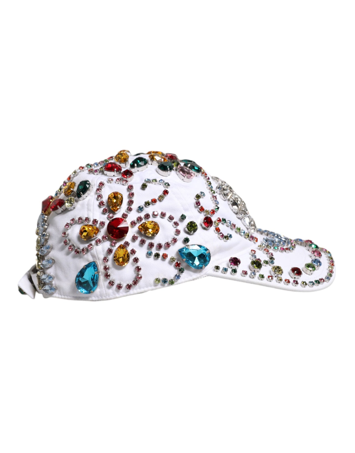 Dolce & Gabbana White Multicolor Crystal Embellish Baseball Cap Curated Luxury Accessories by Orvyn