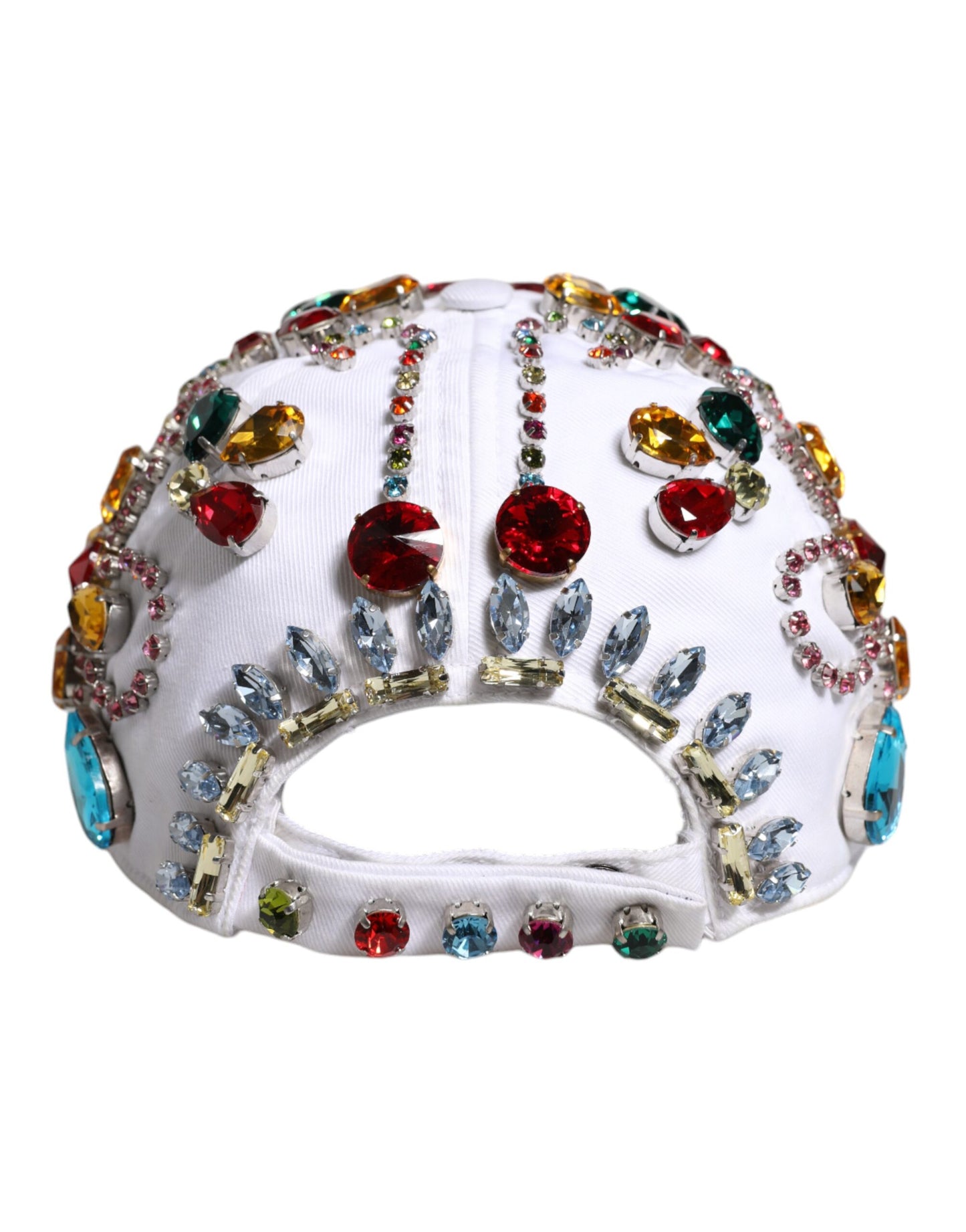 Dolce & Gabbana White Multicolor Crystal Embellish Baseball Cap Curated Luxury Accessories by Orvyn