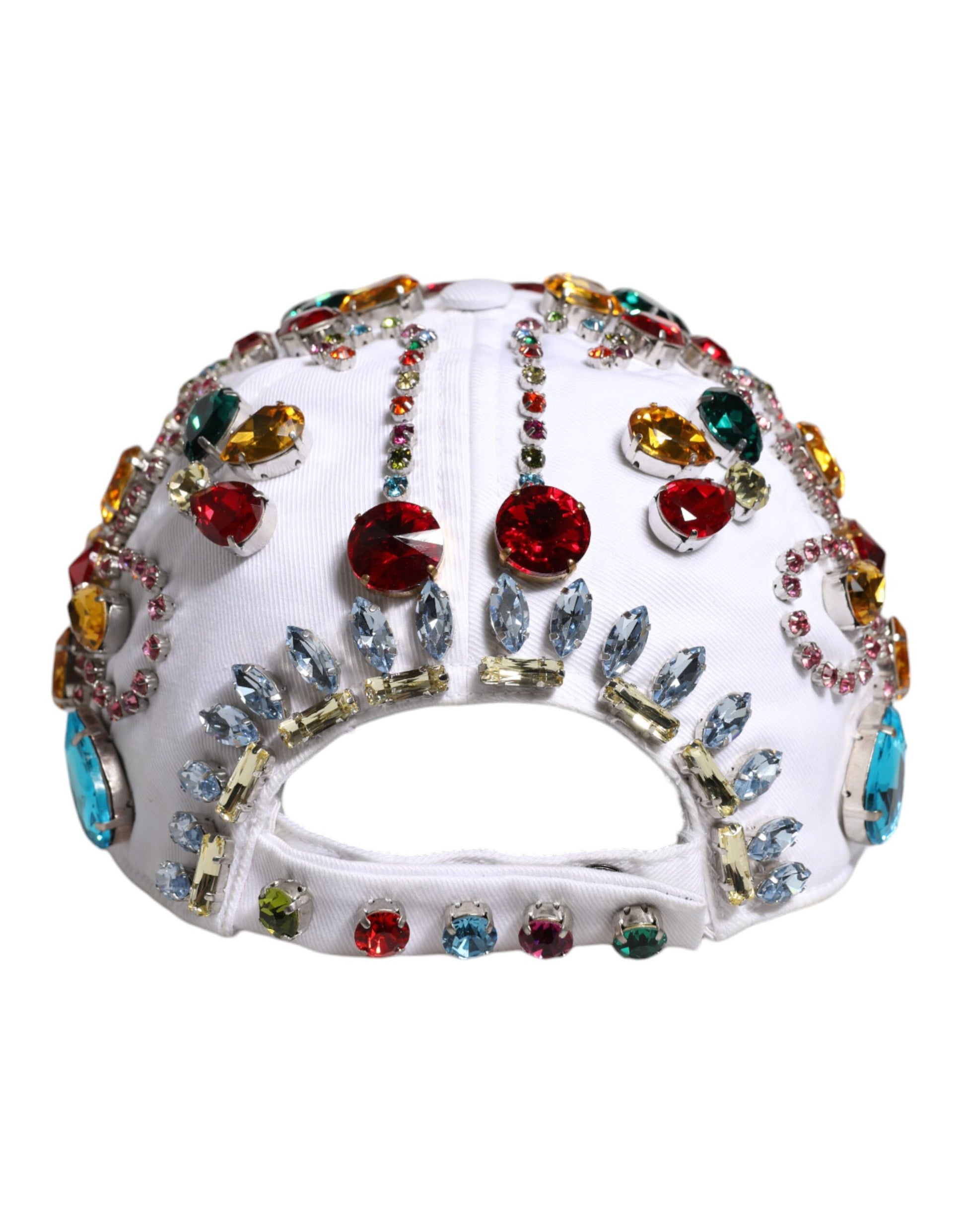 Dolce & Gabbana White Multicolor Crystal Embellish Baseball Cap Curated Luxury Accessories by Orvyn
