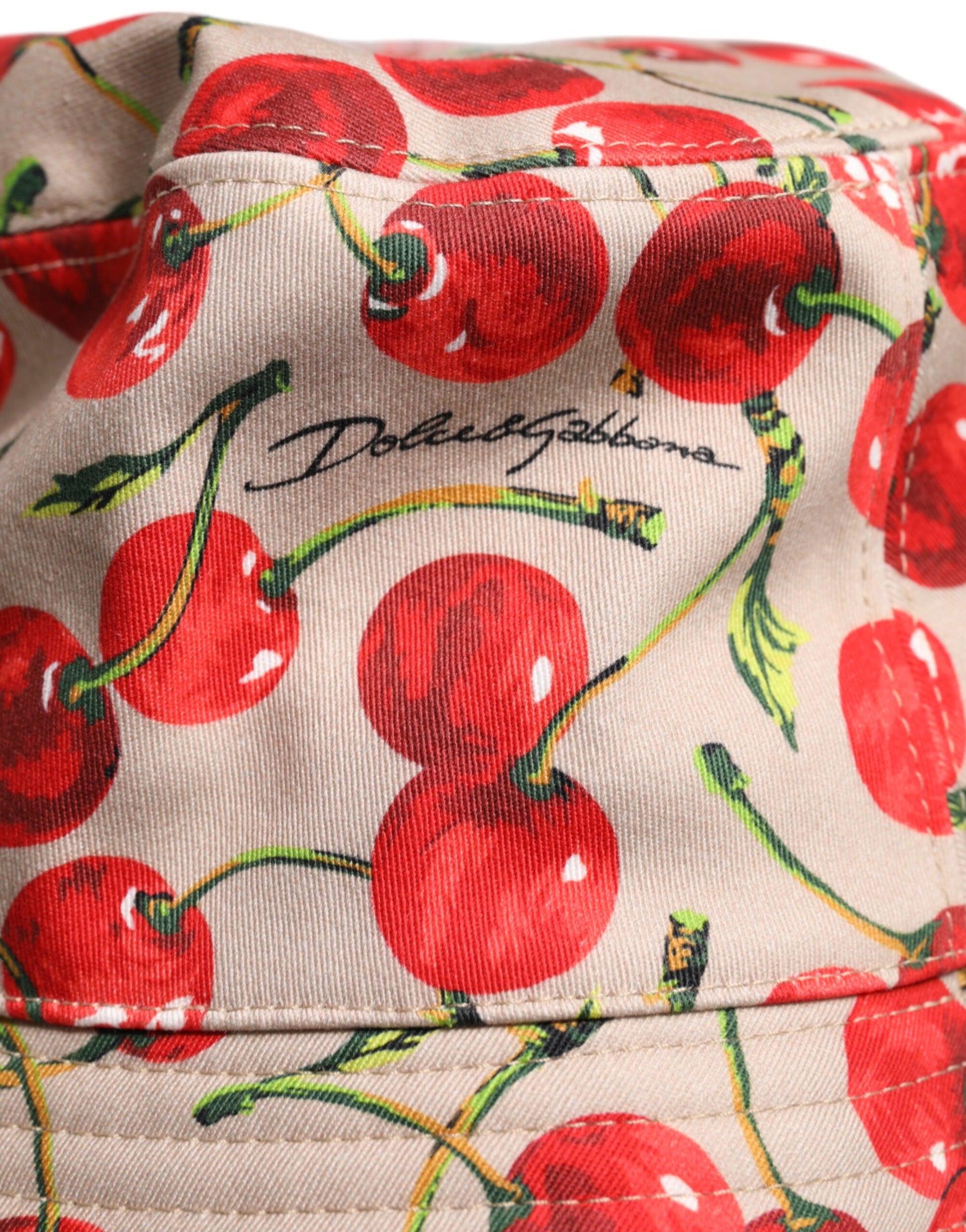 Dolce & Gabbana Beige Cotton Printed Wide Brim Bucket Hat Curated Luxury Accessories by Orvyn