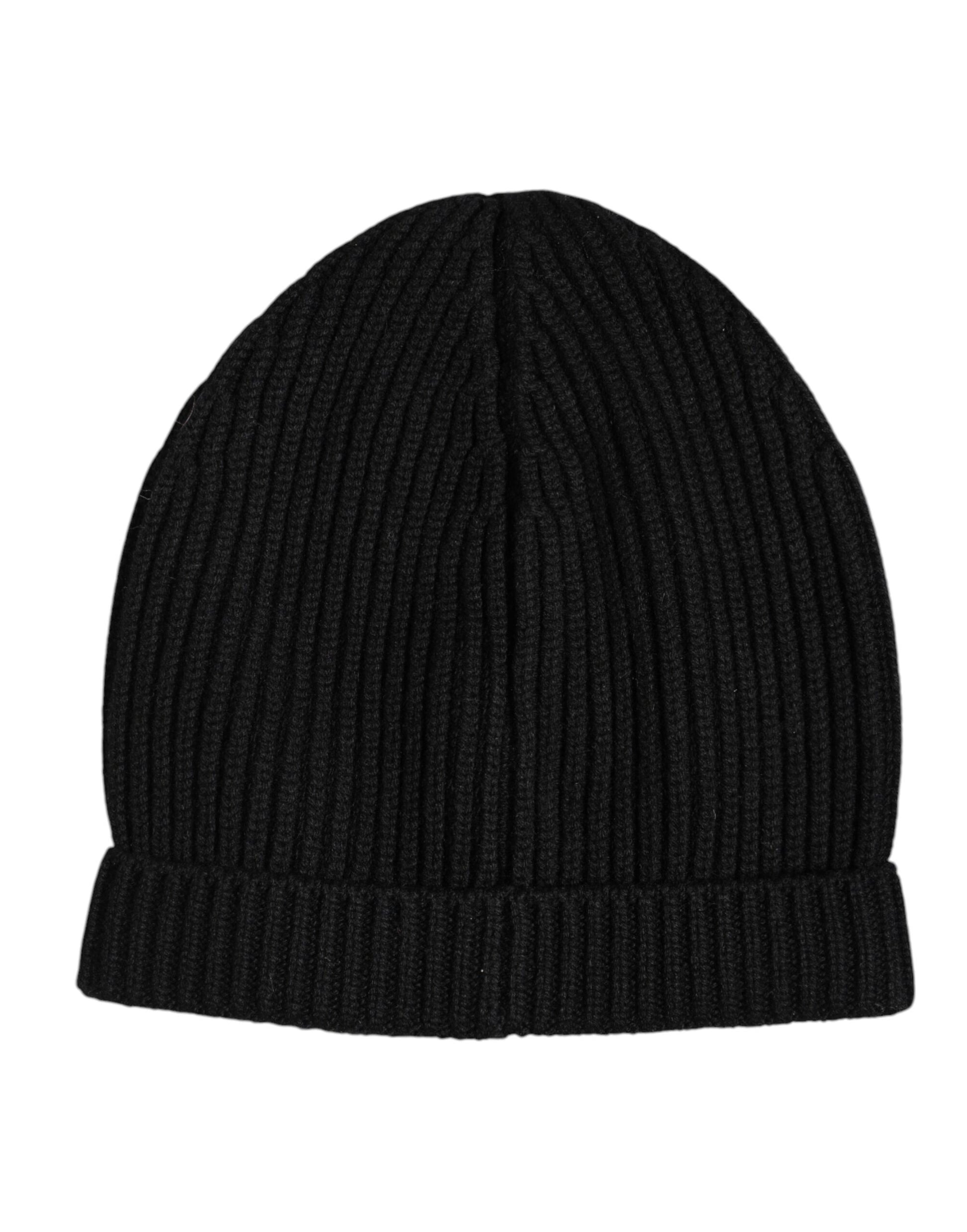 Dolce & Gabbana Black Cashmere Knitted Winter Beanie Hat schwarz