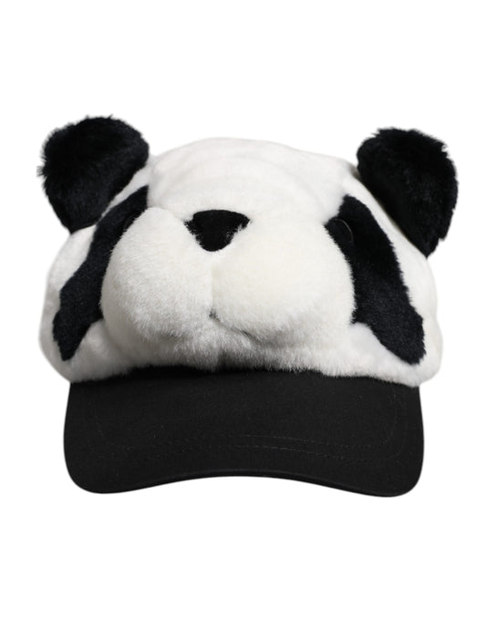 Dolce & Gabbana Black White Panda Fur Women Baseball Cap Curated Luxury Accessories by Orvyn