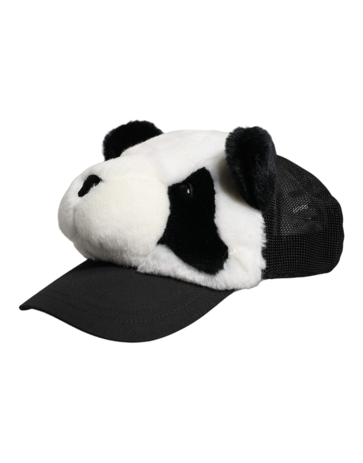 Dolce & Gabbana Black White Panda Fur Women Baseball Cap Curated Luxury Accessories by Orvyn