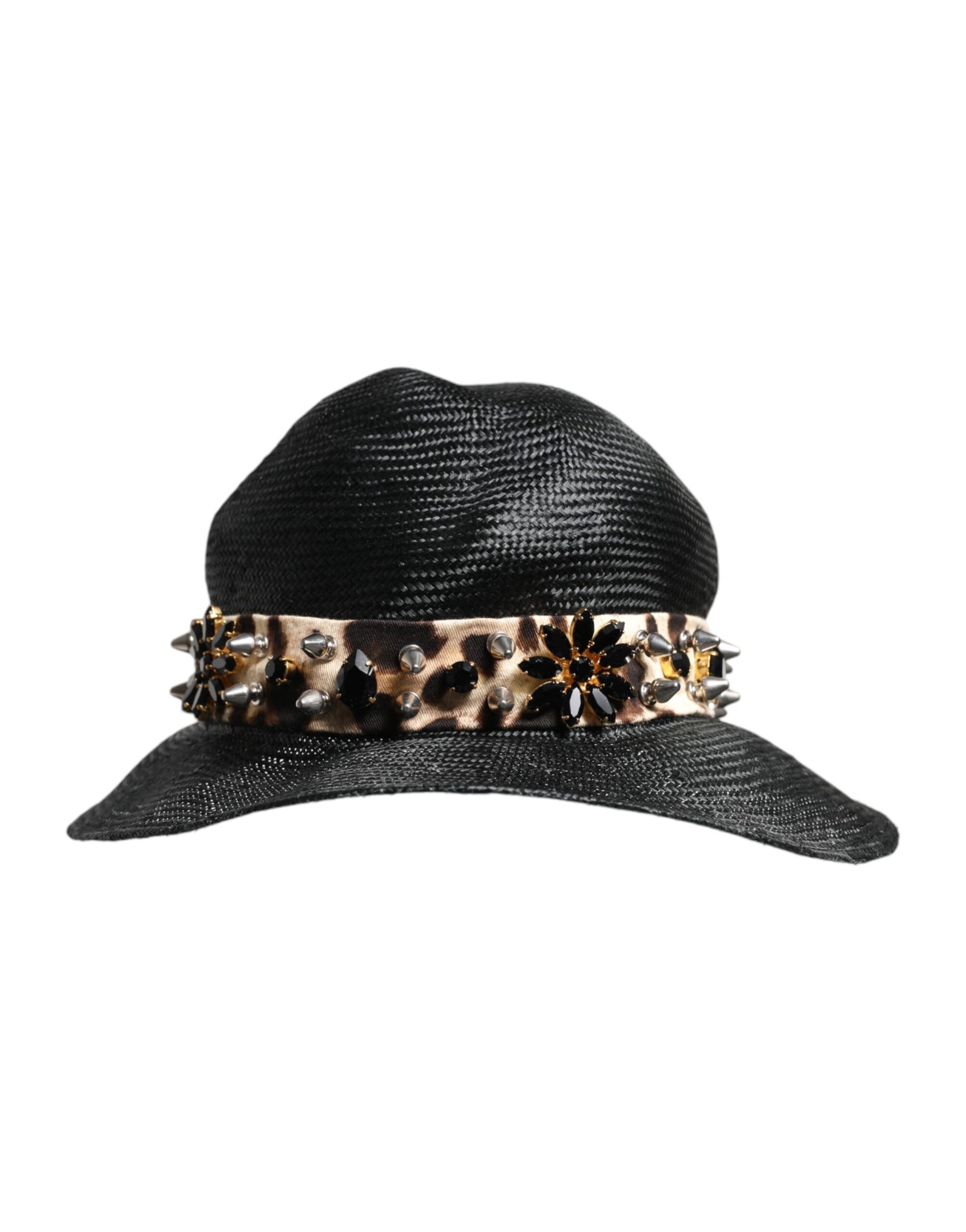 Dolce & Gabbana Black Straw Crystal Embellished Wide Brim Hat Curated Luxury Accessories by Orvyn