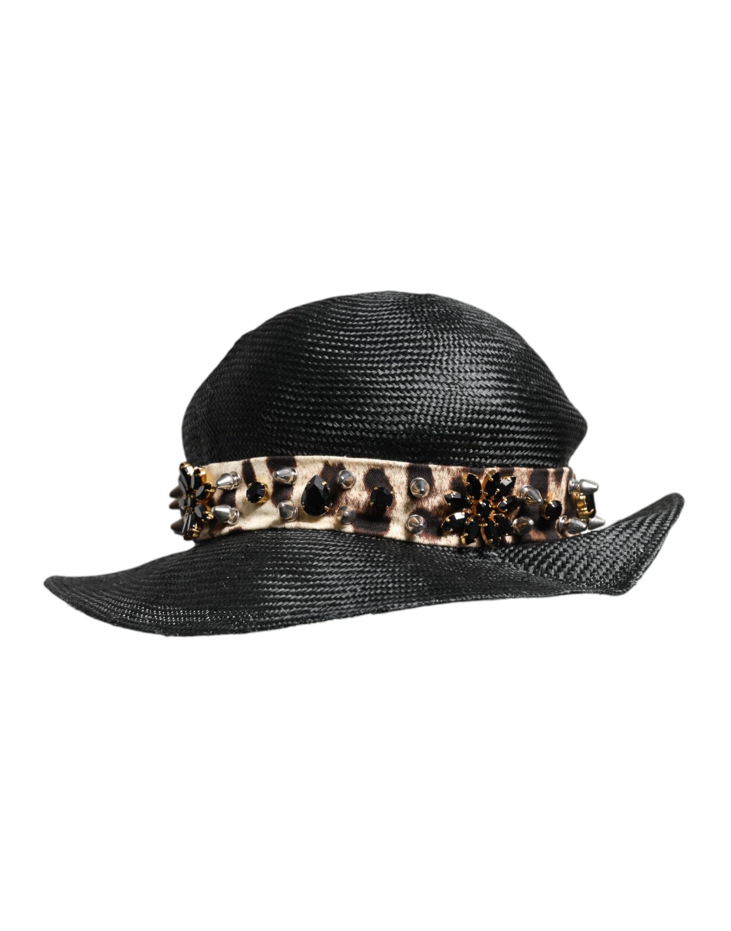 Dolce & Gabbana Black Straw Crystal Embellished Wide Brim Hat Curated Luxury Accessories by Orvyn